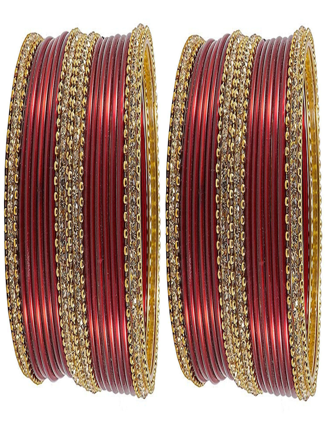 

ZULKA Set Of 48 Stone-Studded & Beaded Bangles, Maroon