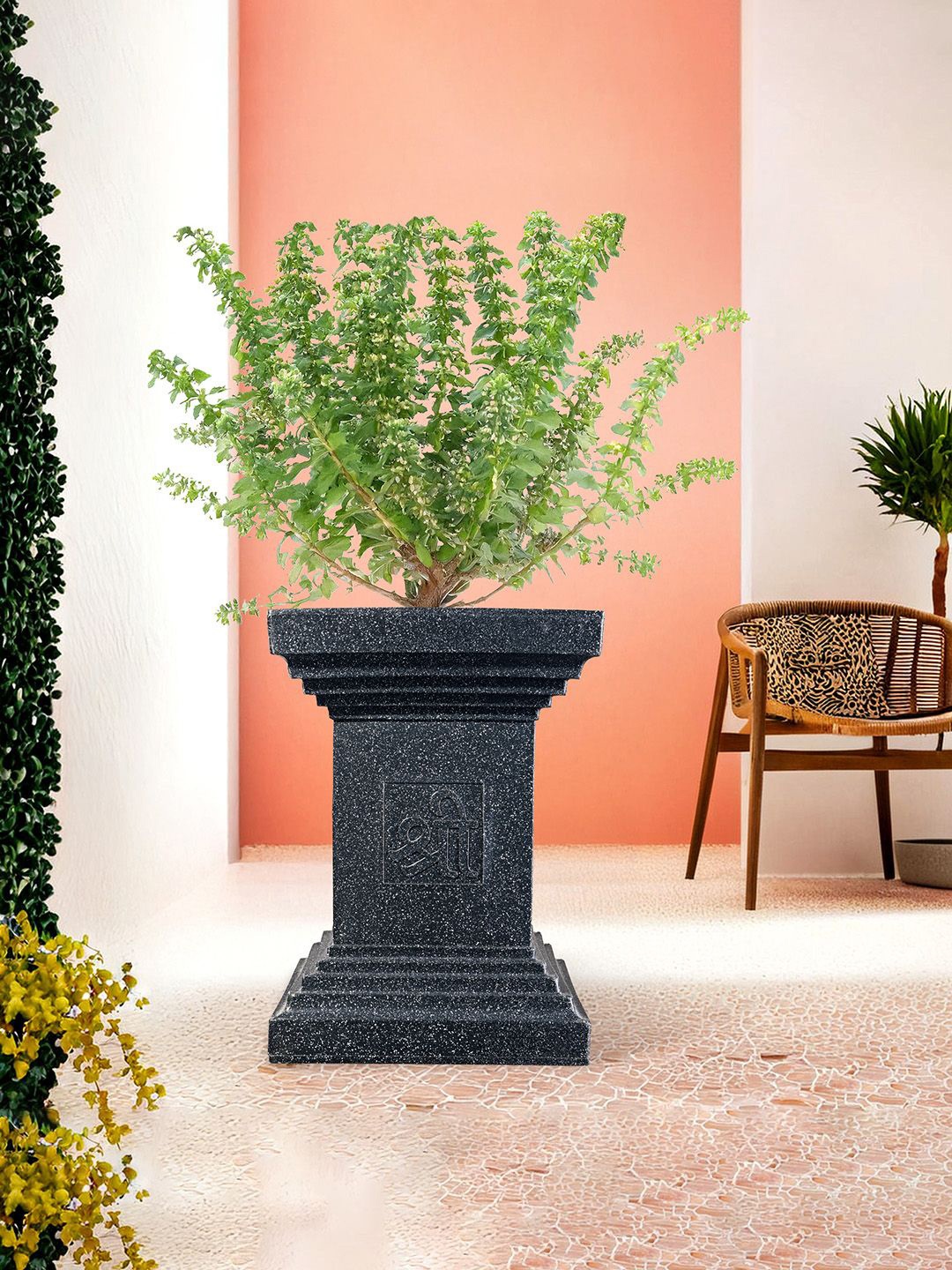 

Kuber Industries Black 2 Pieces Textured Roto Mould Tulsi Flower Planters