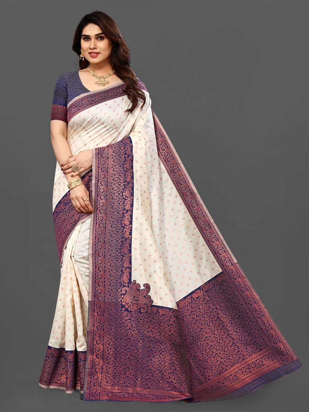 

ROYALTY RETAIL AND EXPORT Woven Design Zari Banarasi Saree, Cream