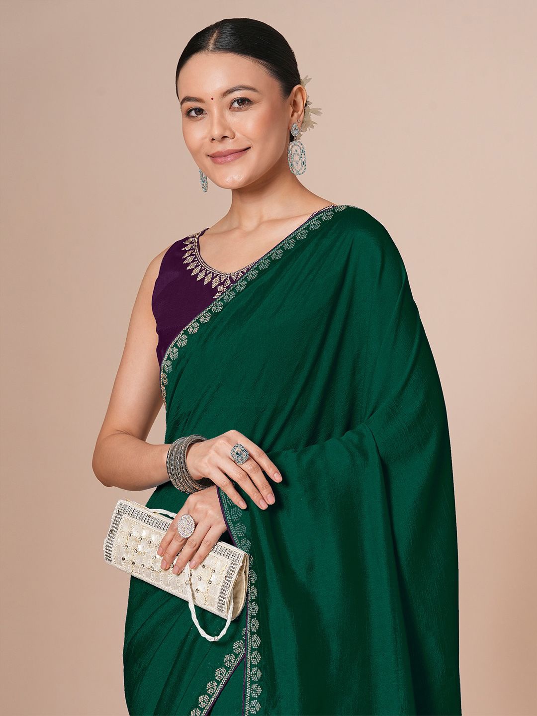 

House of Pataudi Embellished Saree With BlousePiece, Green