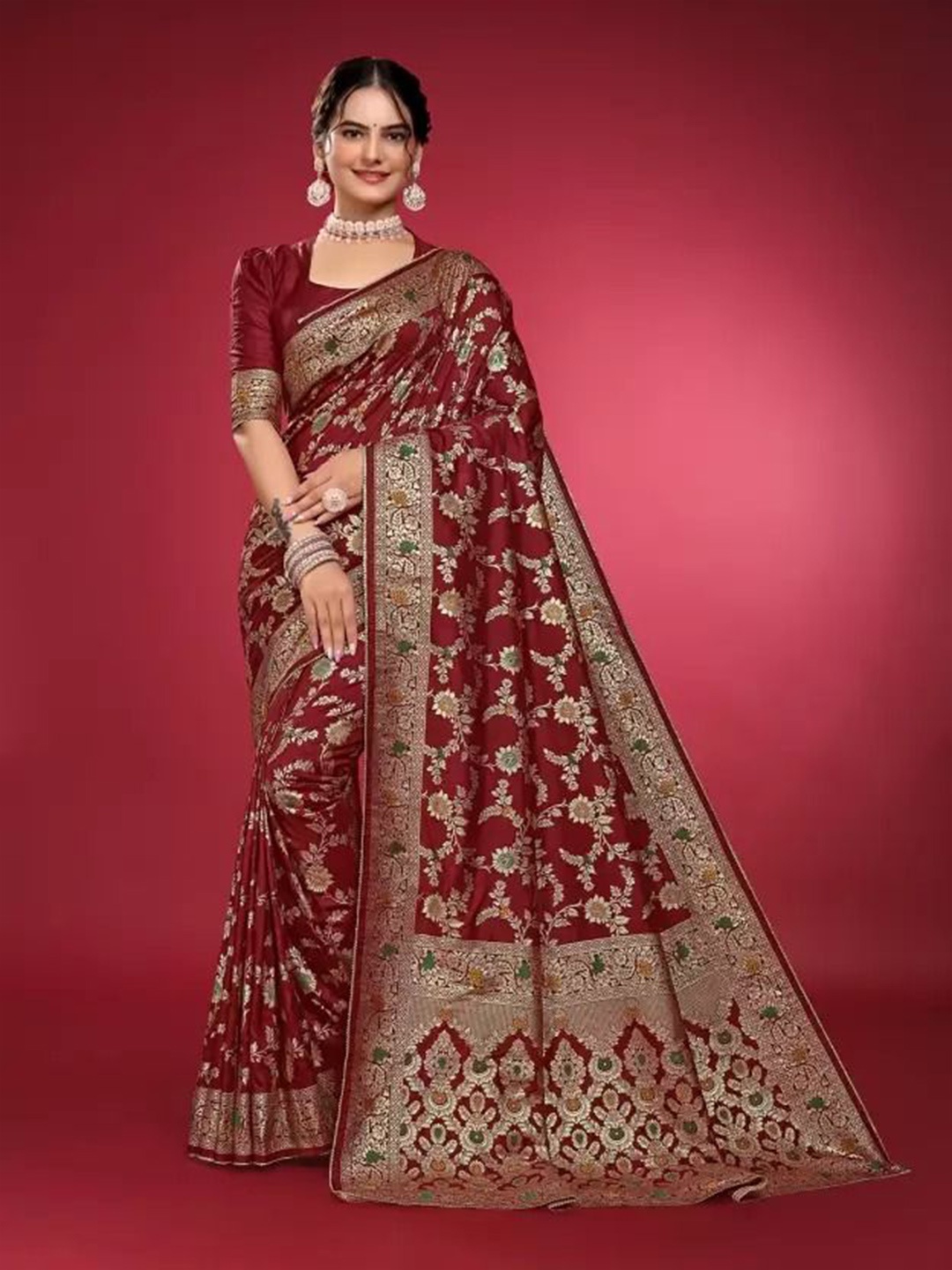 

KALINI Woven Design Zari Pure Silk Saree, Maroon