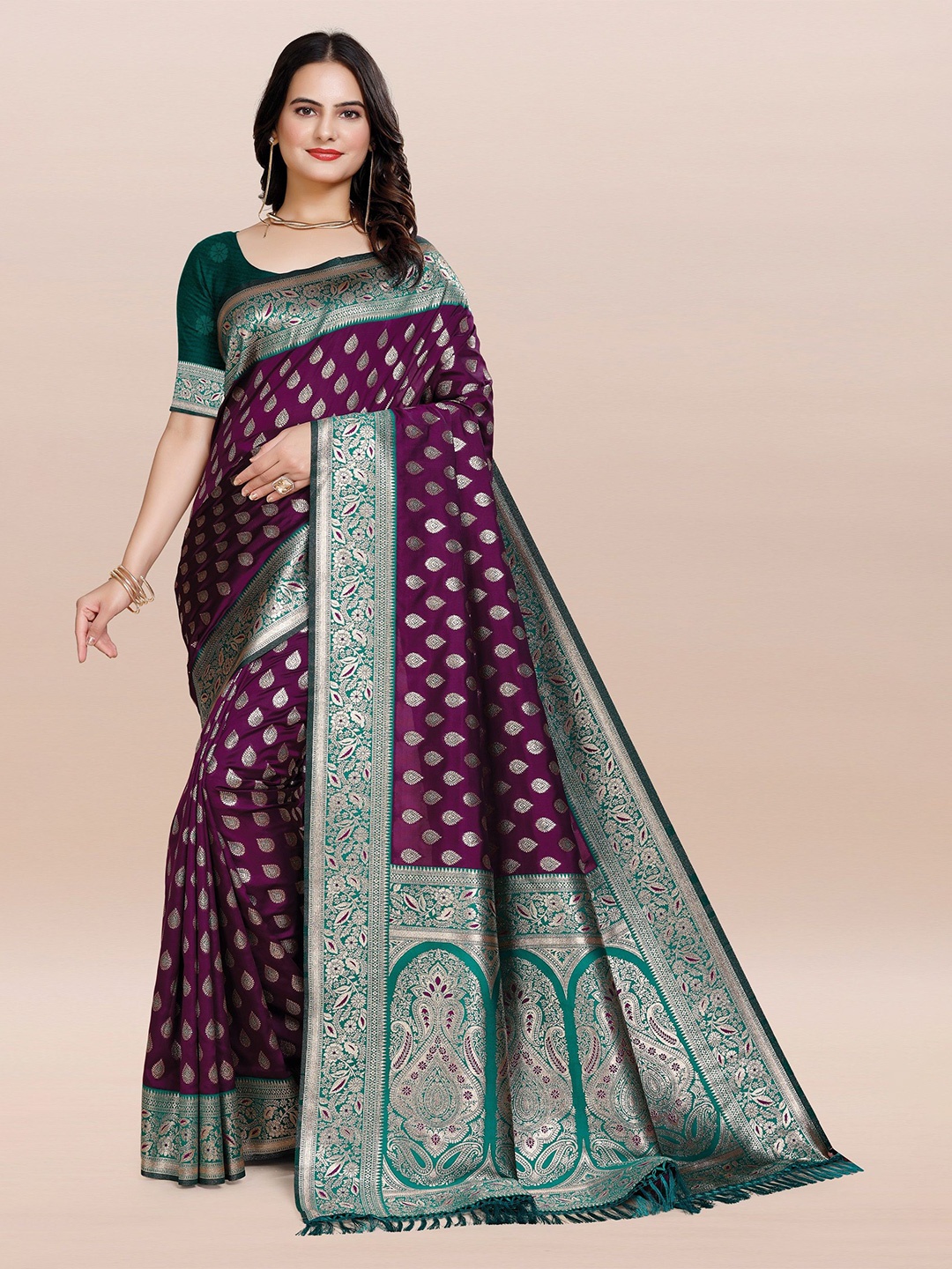 

TORONFRAS Woven Design Zari Banarasi Saree, Purple