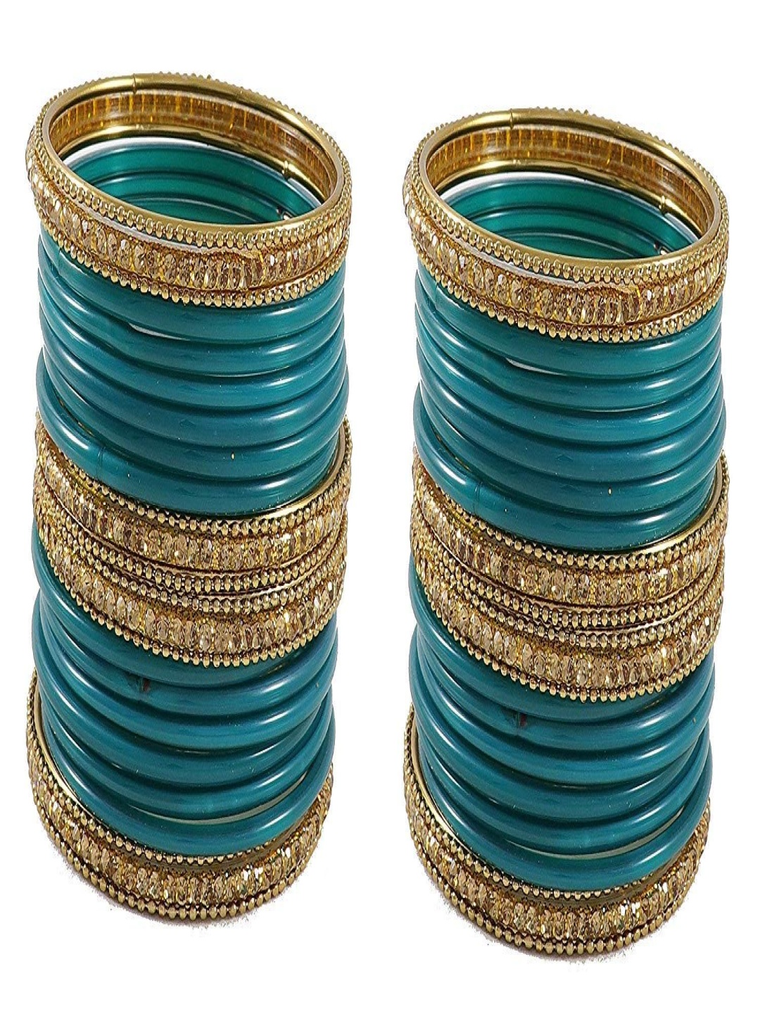 

ZULKA Set Of 48 Glass Zircon Gemstone-Studded Bangles, Green
