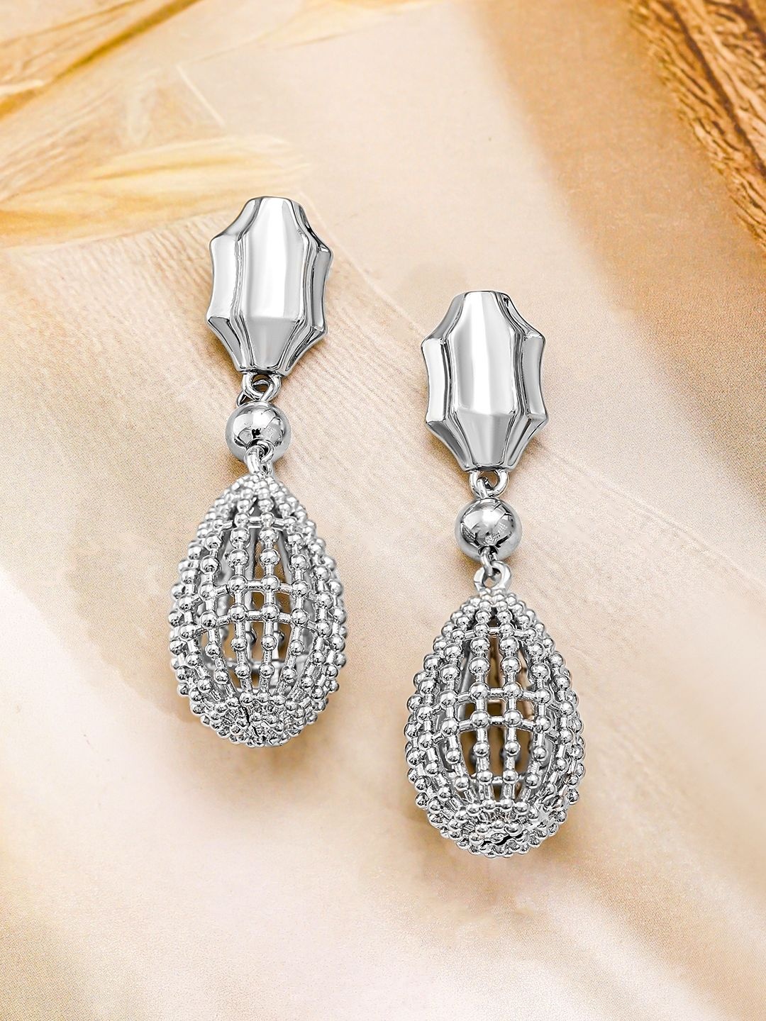 

Rubans Silver-Plated Beaded Contemporary Drop Earrings