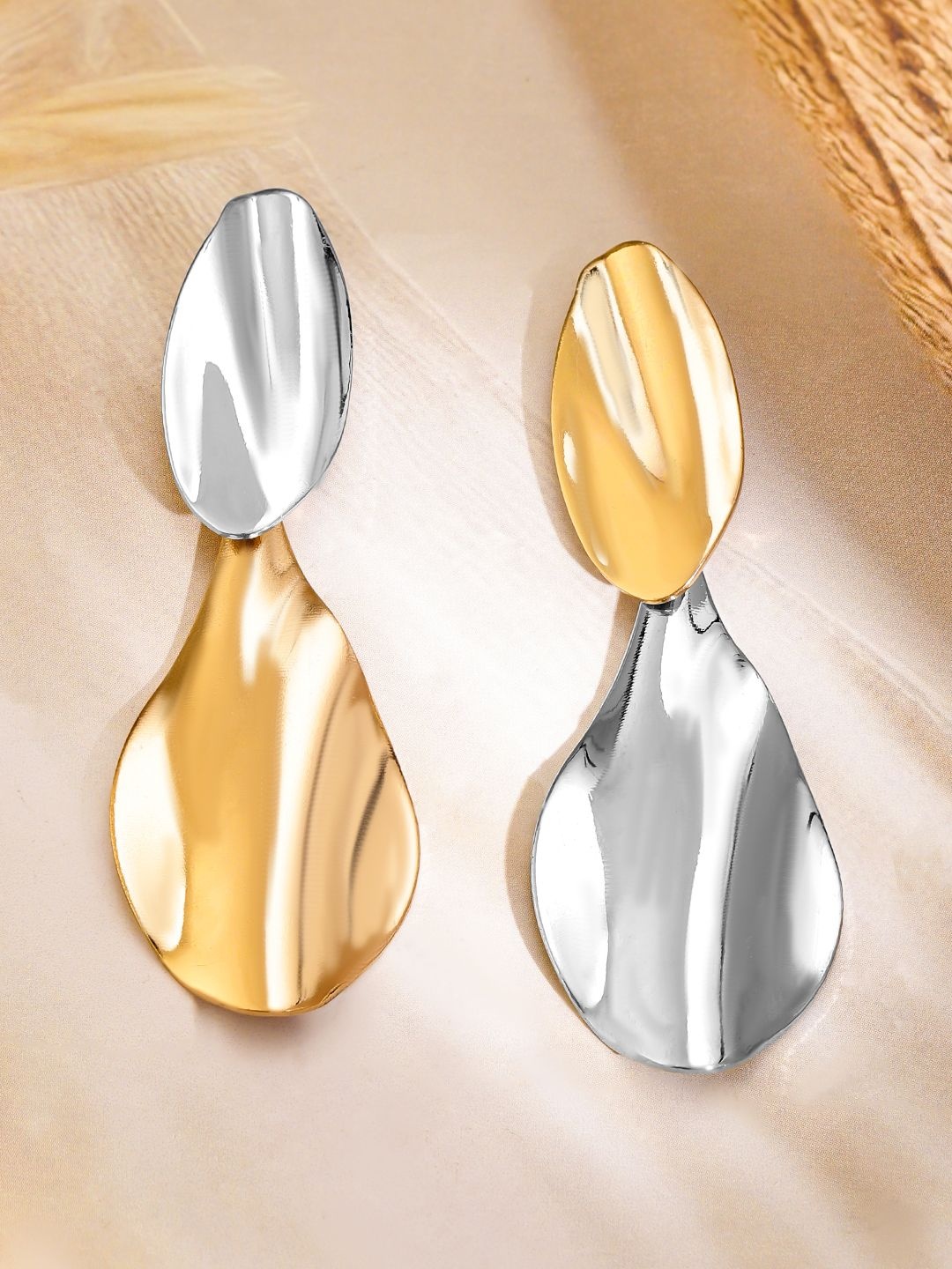 

Rubans Dual-Tone Gold & Silver-Plated Abstract Statement Earrings