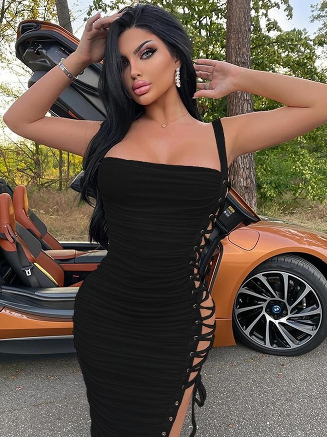 

LULU & SKY Women Sleeveless Bodycon Midi Dress, Black