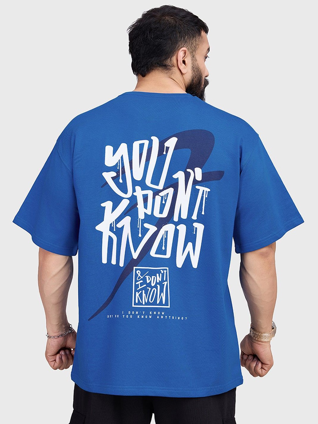

FUAARK Men Anti Odour Typography Printed Round Neck Cotton Oversized T-shirt, Blue