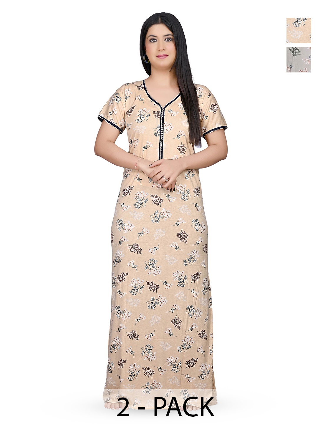 

G4Girl Printed Maxi Nightdress Pack of 2, Beige