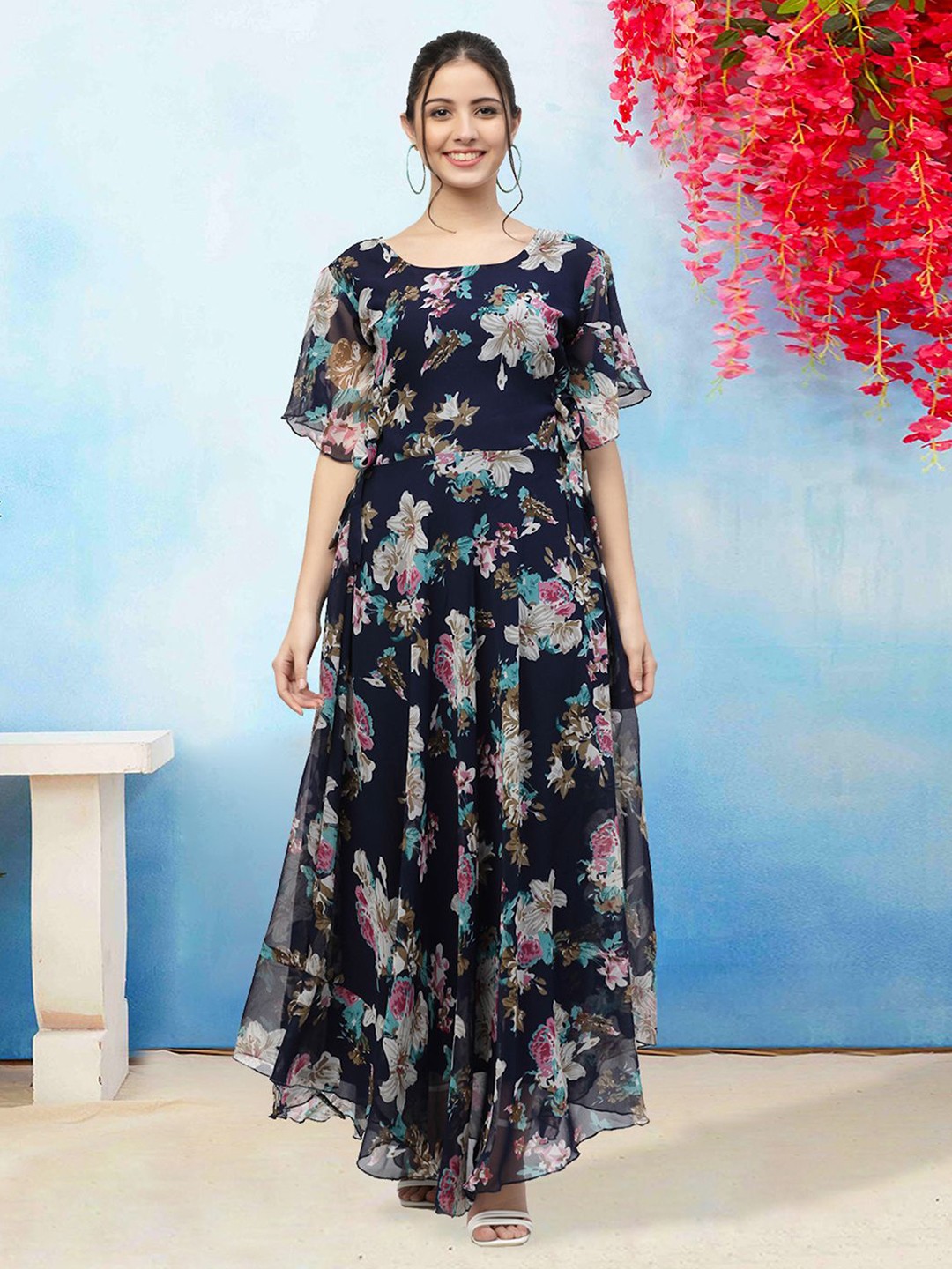 

MISS AYSE Floral Print Applique Fit & Flare Dress, Multi