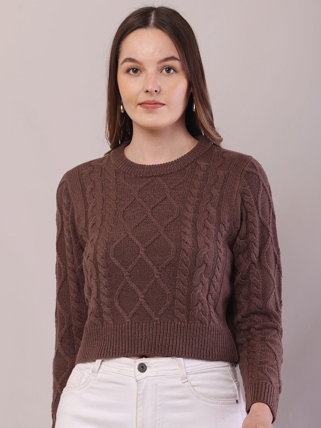 

NoBarr Women Cable Knit Pullover, Brown