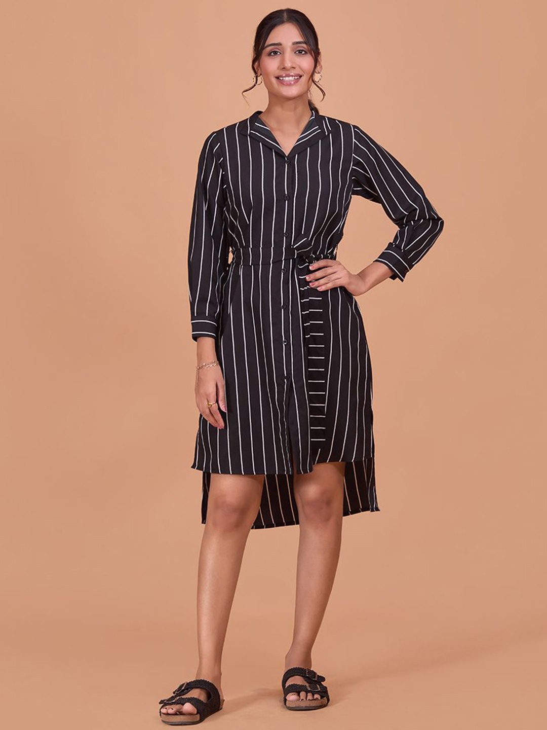 

Fashfun Striped Shirt Dress, Black