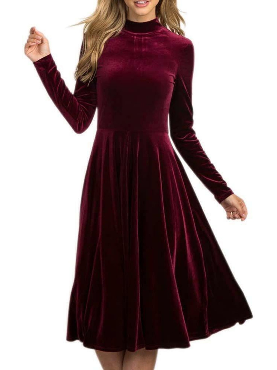 

WESTCHIC Velvet Fit & Flare Maxi Dress, Maroon