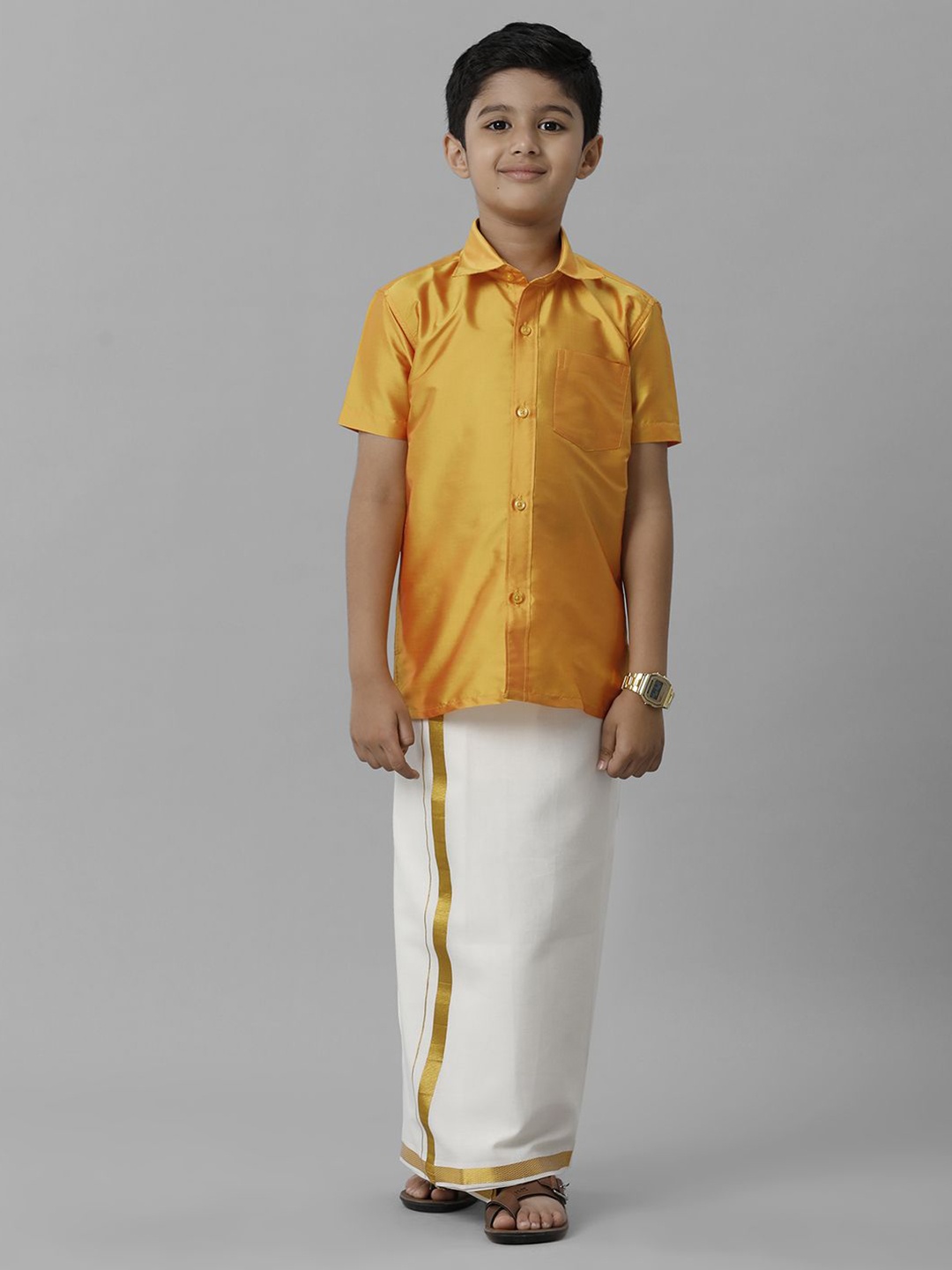 

Ramraj Boys Short Sleeves Shirt With Veshti, Yellow