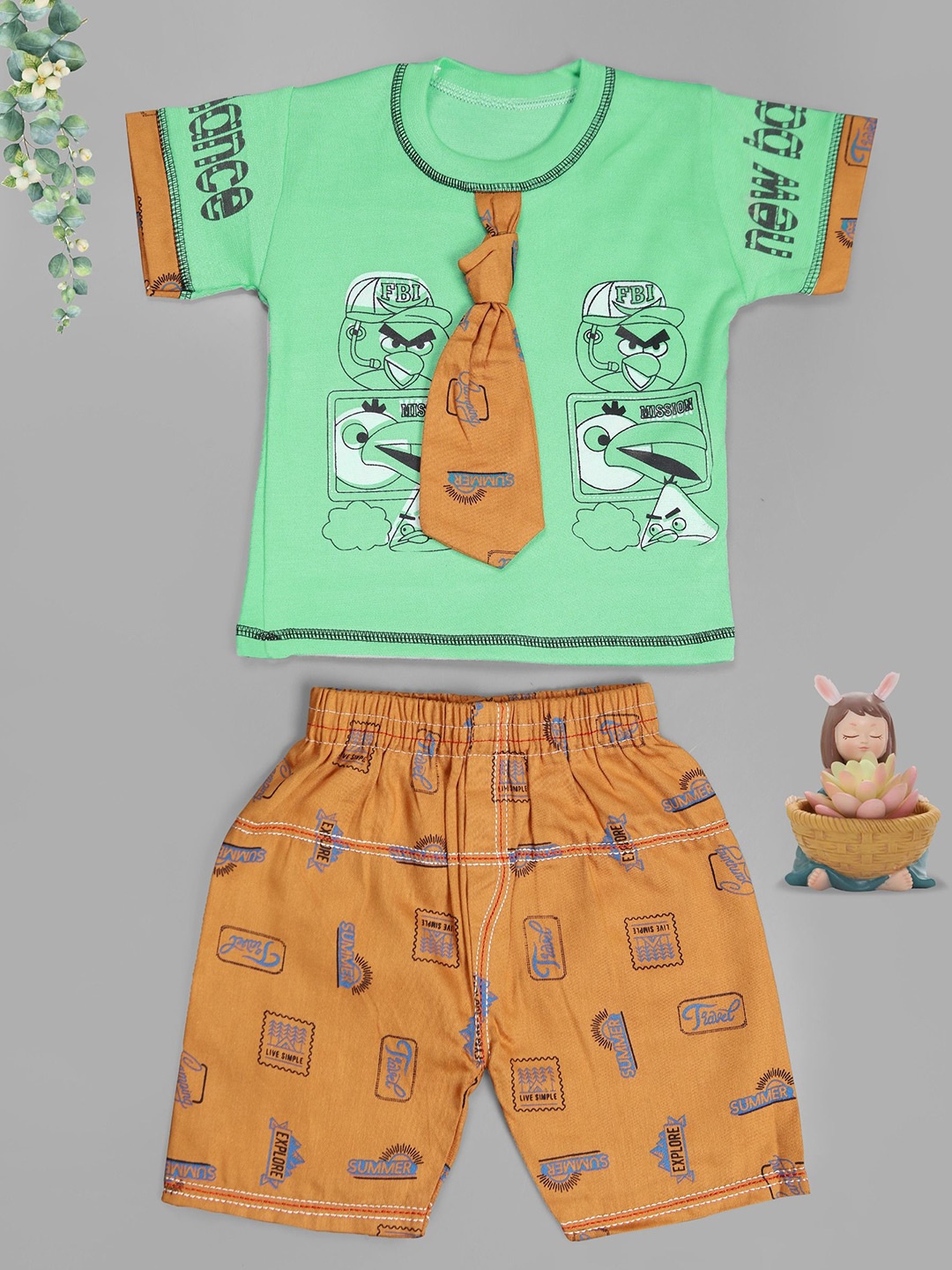 

Epochlite Unisex Kids Printed T-shirt with Shorts, Green