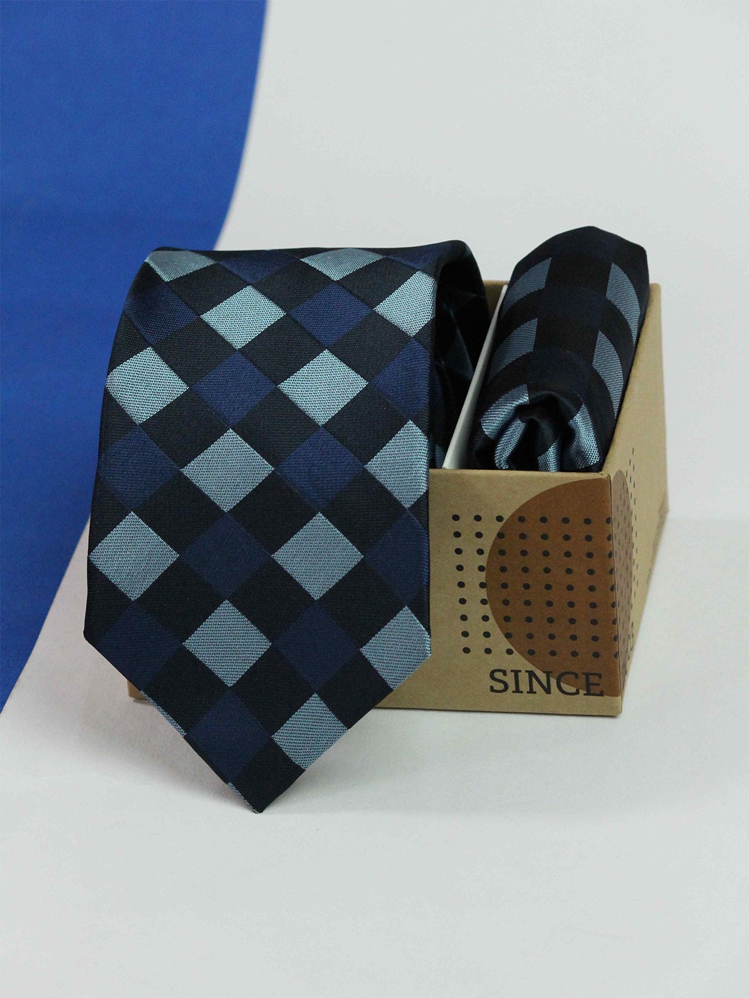 

Tossido Men Check Necktie & Pocket Square Gift set, Blue