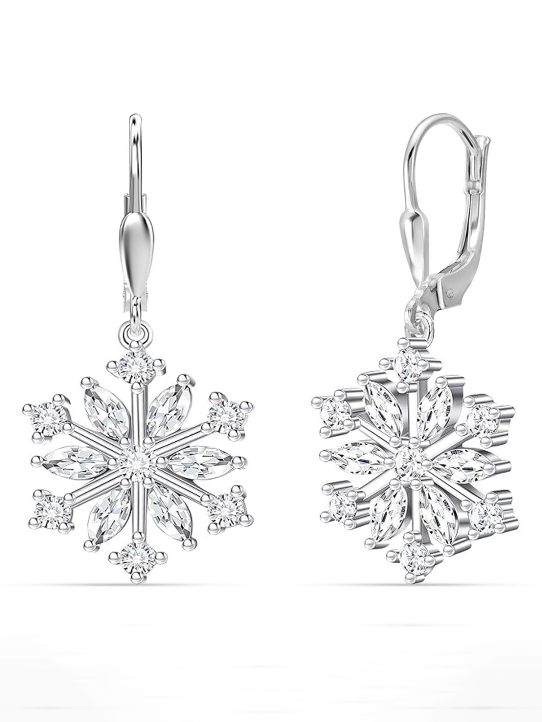 

LeCalla 925 Sterling Silver-Plated Cubic Zirconia Studded Floral Shaped Hoops