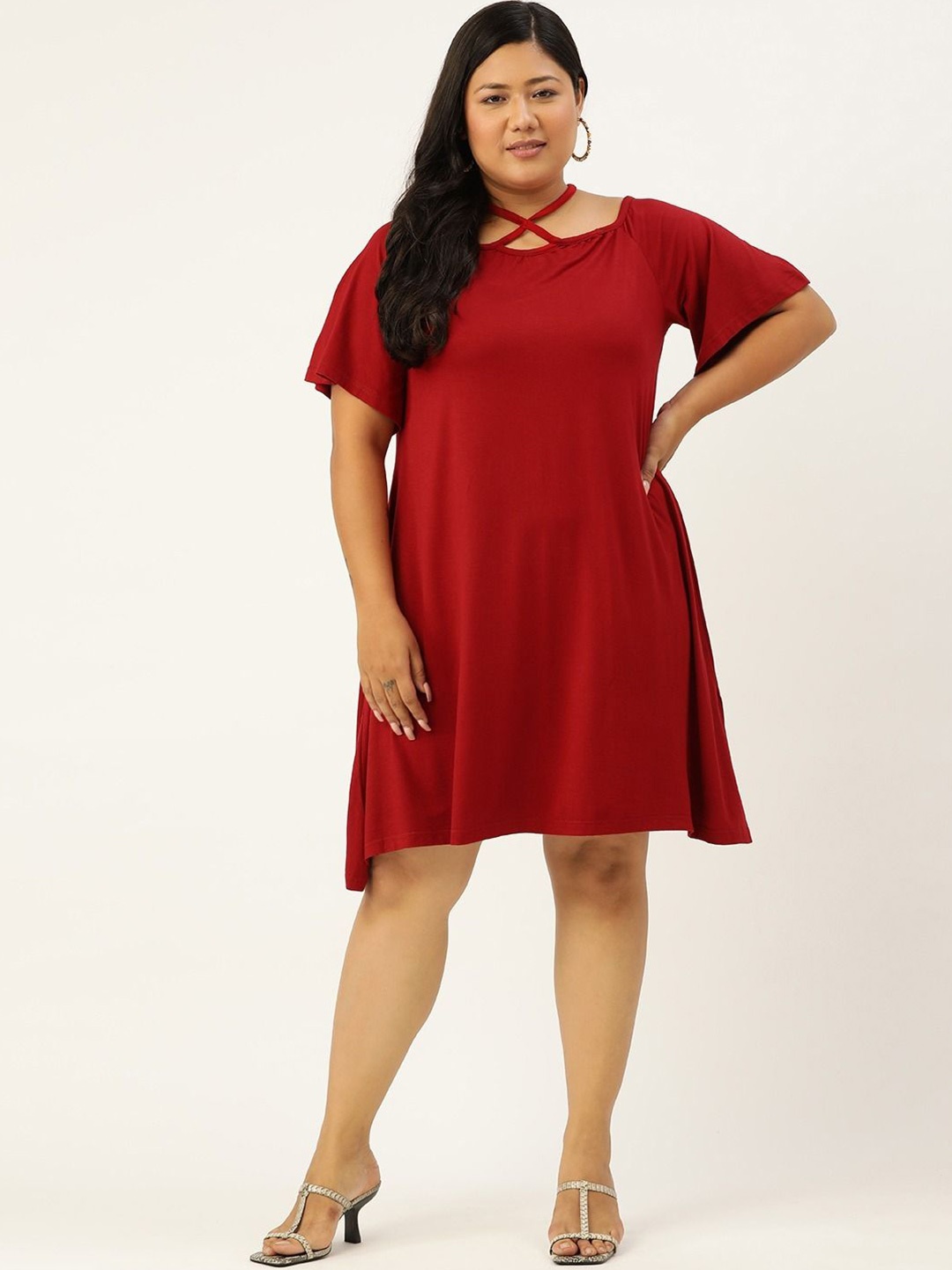 

theRebelinme Plus Size Halter Neck A-Line Dress, Maroon