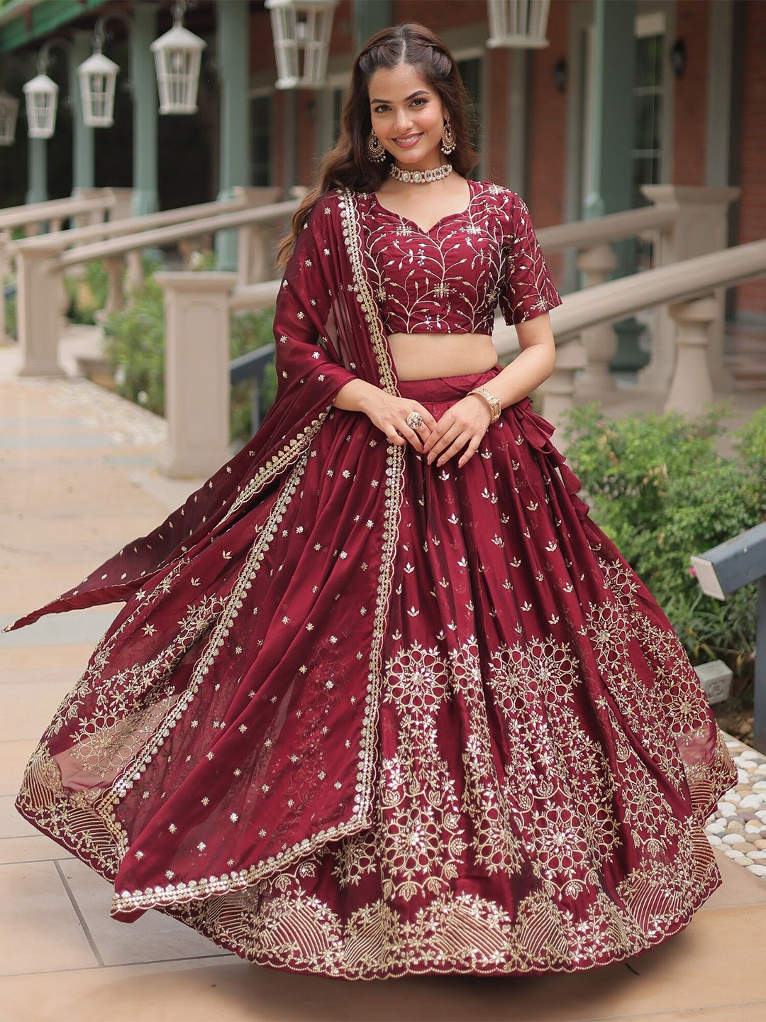 

KALINI Embroidered Ready to Wear Lehenga & Unstitched Blouse With Dupatta, Pink