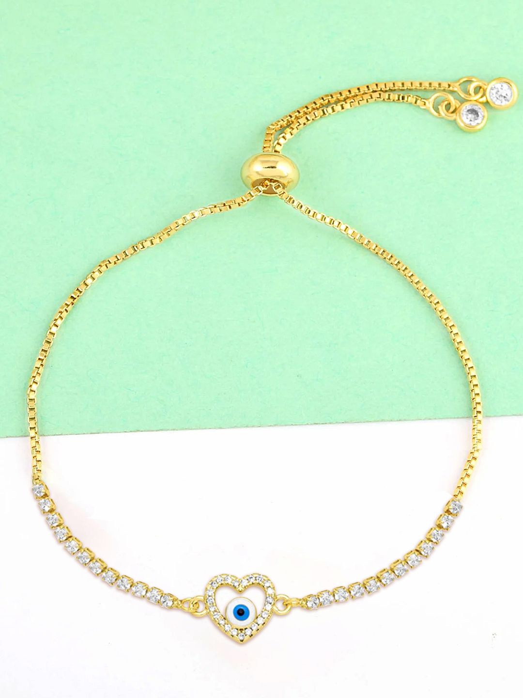 

Peora Gold-Plated Cubic Zirconia Studded Heart Shaped Evil Eye Wraparound Bracelet