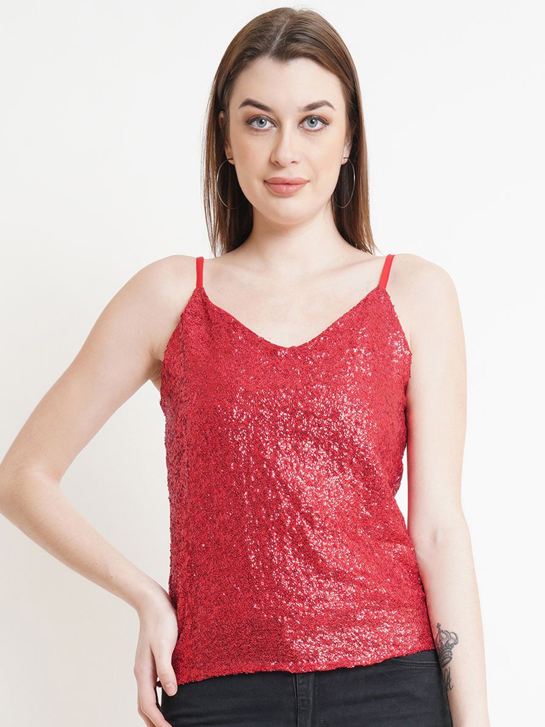 

MISS HAUTE Embellished Top, Red