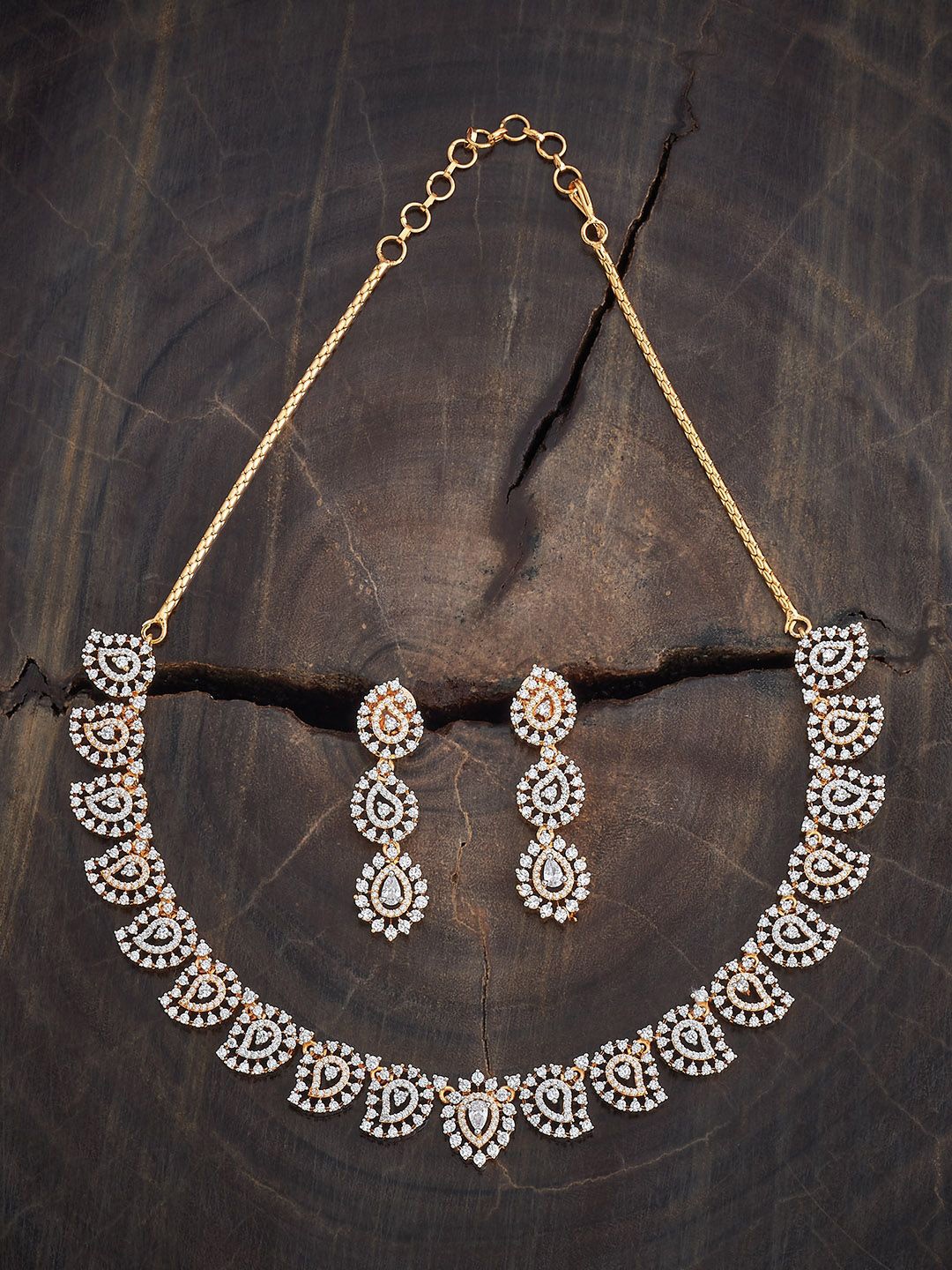 

Kushal's Fashion Jewellery Gold-Plated Zircon Studded Necklace and Earrings