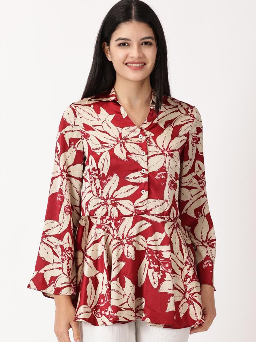 

RAVINIK Print Satin Top, Red