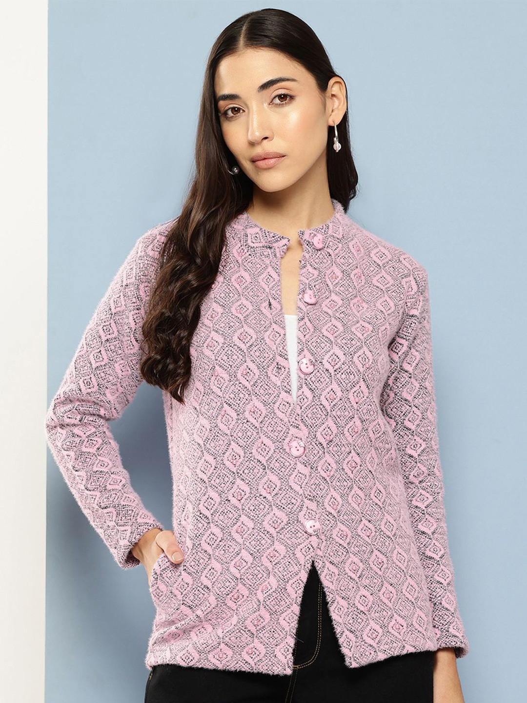 

BAESD Women Floral Woollen Cardigan, Purple