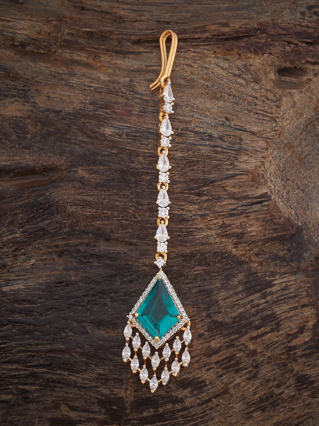 

Kushal's Fashion Jewellery Rhodium-Plated Zircon Studded Maang Tikka Head Jewellery, Gold