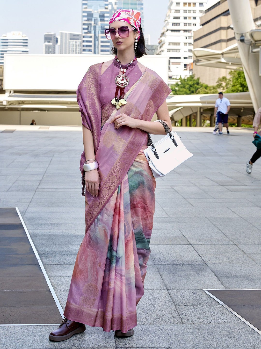 

MAHALASA Woven Design Zari Pure Silk Saree, Pink