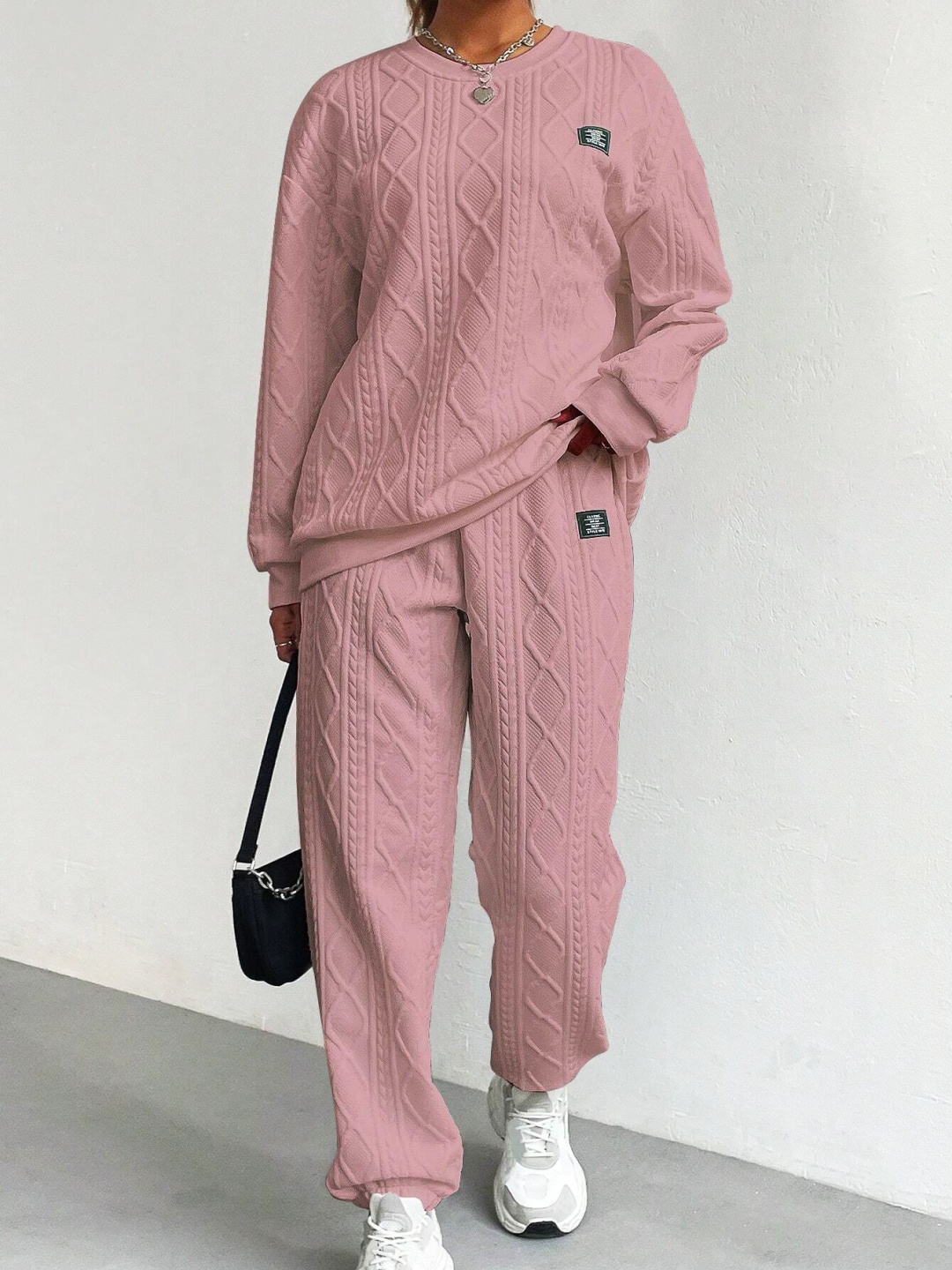 

Stylecast X Slyck Self Design Round Neck Sweatshirt And Joggers, Pink