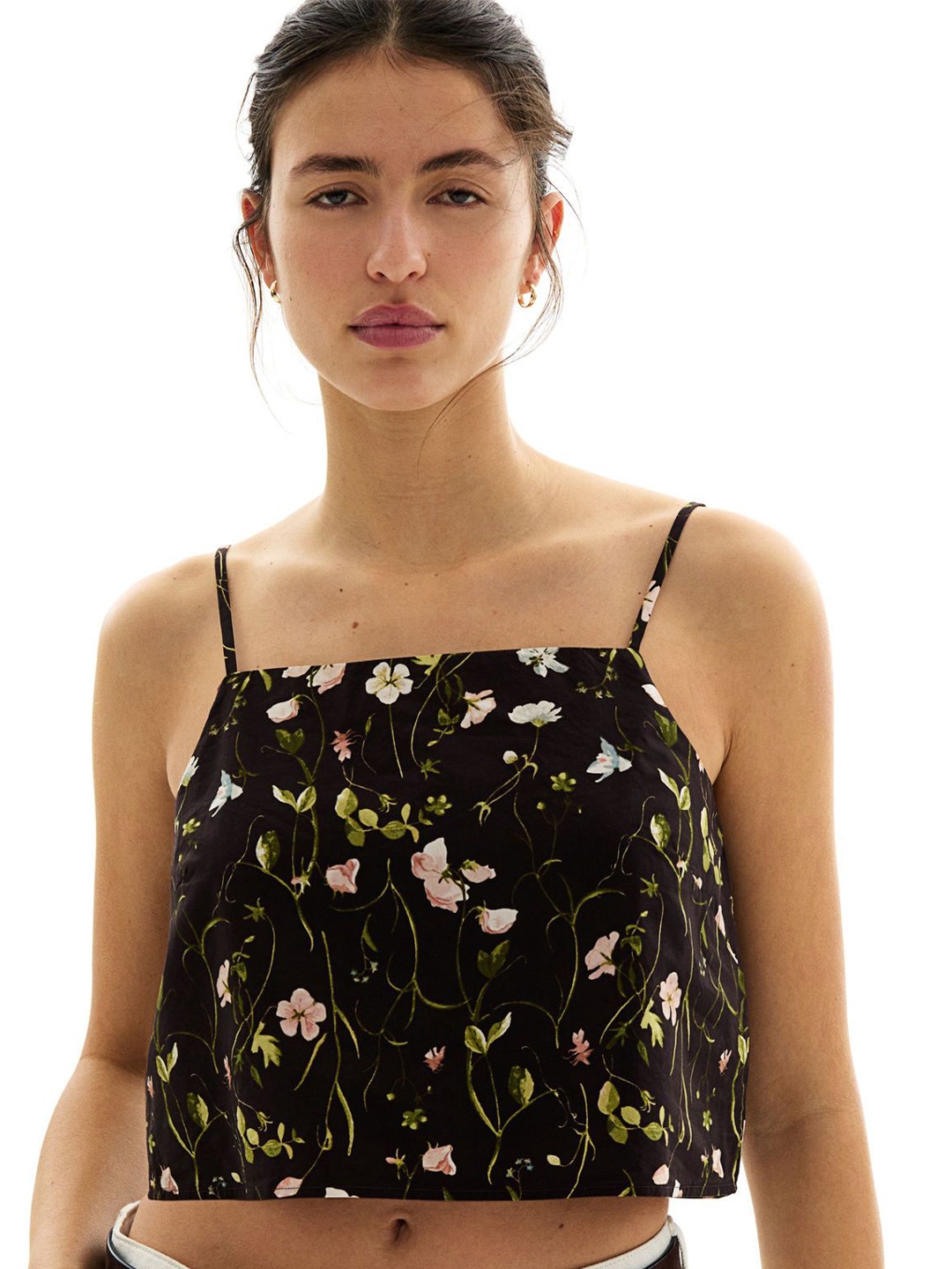 

H&M Patterned Strappy Top, Black