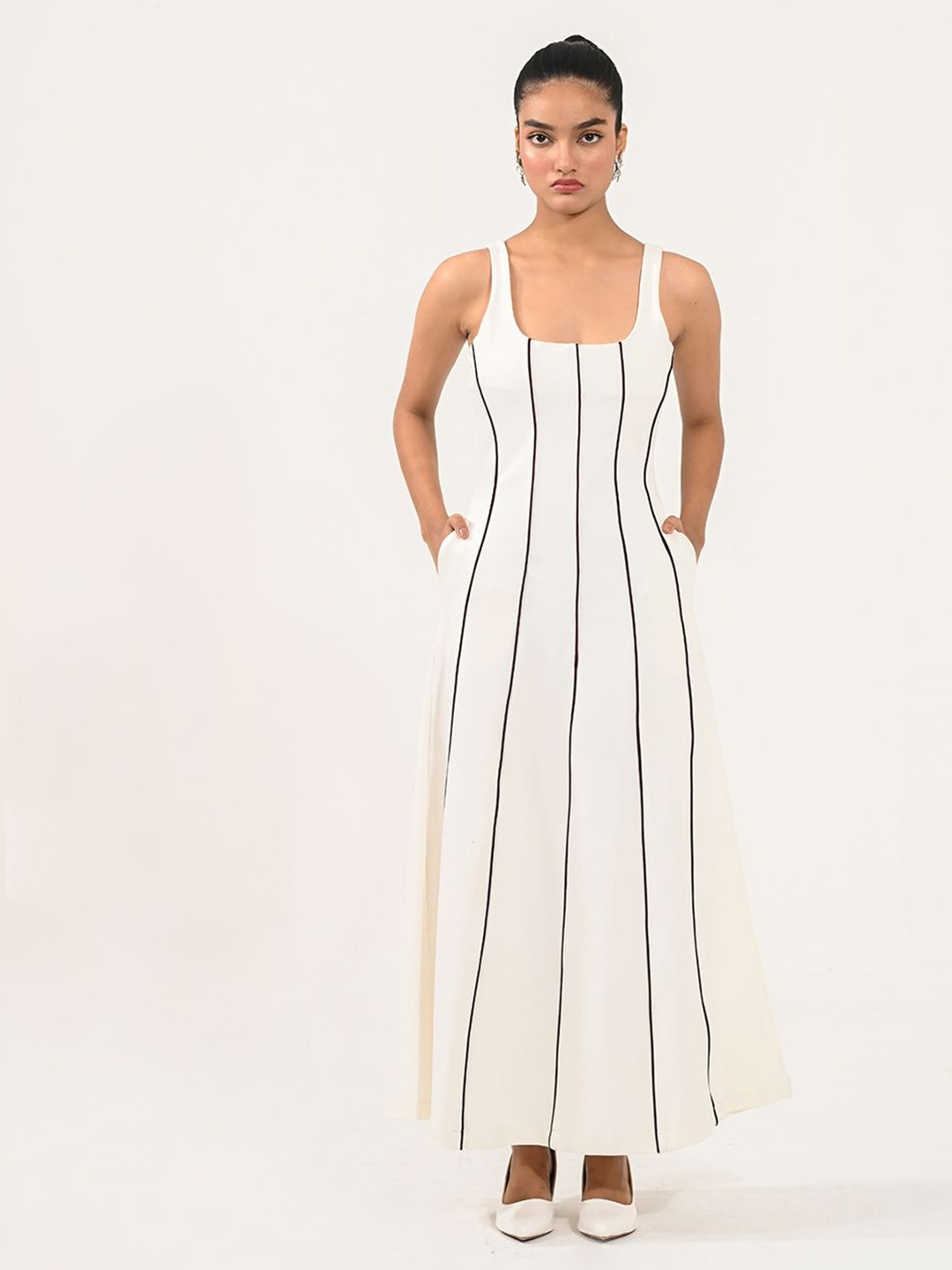 

Aamili Anna Striped Shoulder Straps Maxi Dress, White