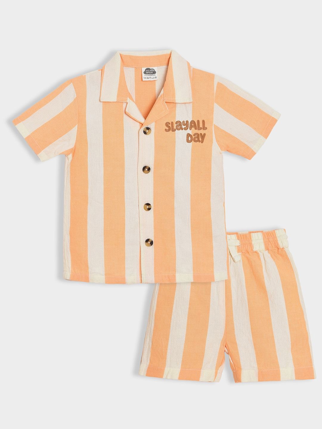 

MiArcus Boys Striped Pure Cotton Shirt & Shorts Set, Orange