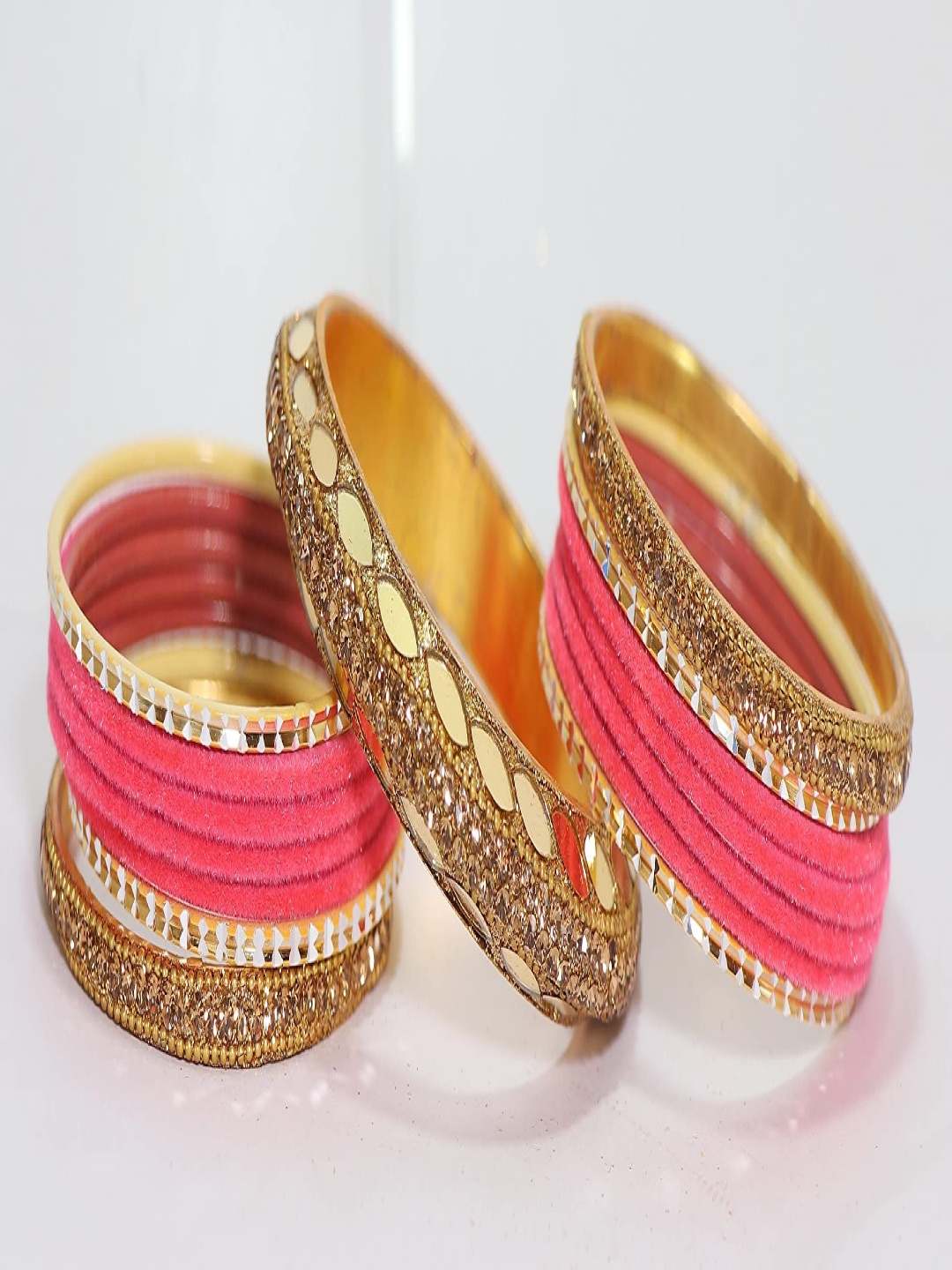 

ZULKA Set Of 60 Gold-Plated Cubic Zircon & Beaded-Studded Chuda Bangles