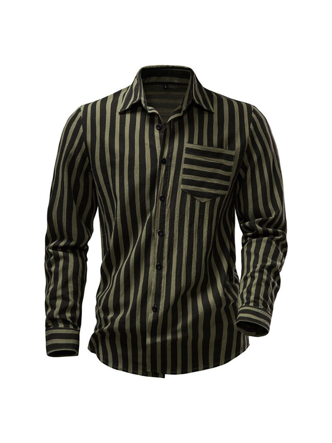 

StyleCast x Revolte Men Spread Collar Vertical Striped Casual Shirt, Green