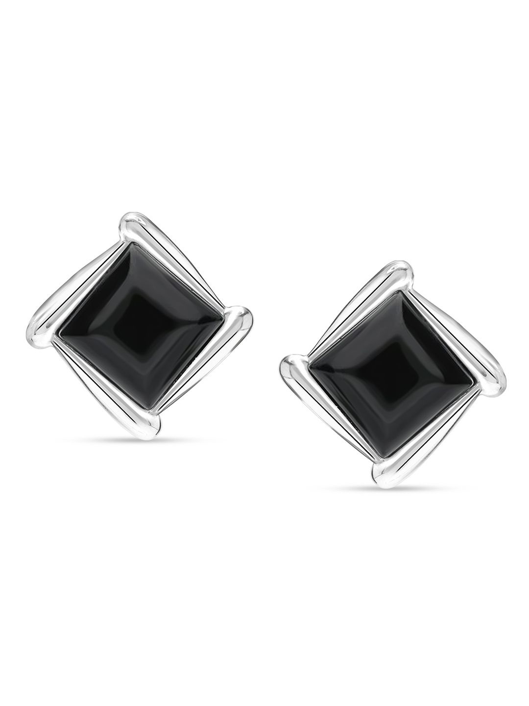 

LeCalla 925 Sterling Silver Rhodium-Plated Onyx Studded Square Shaped Studs