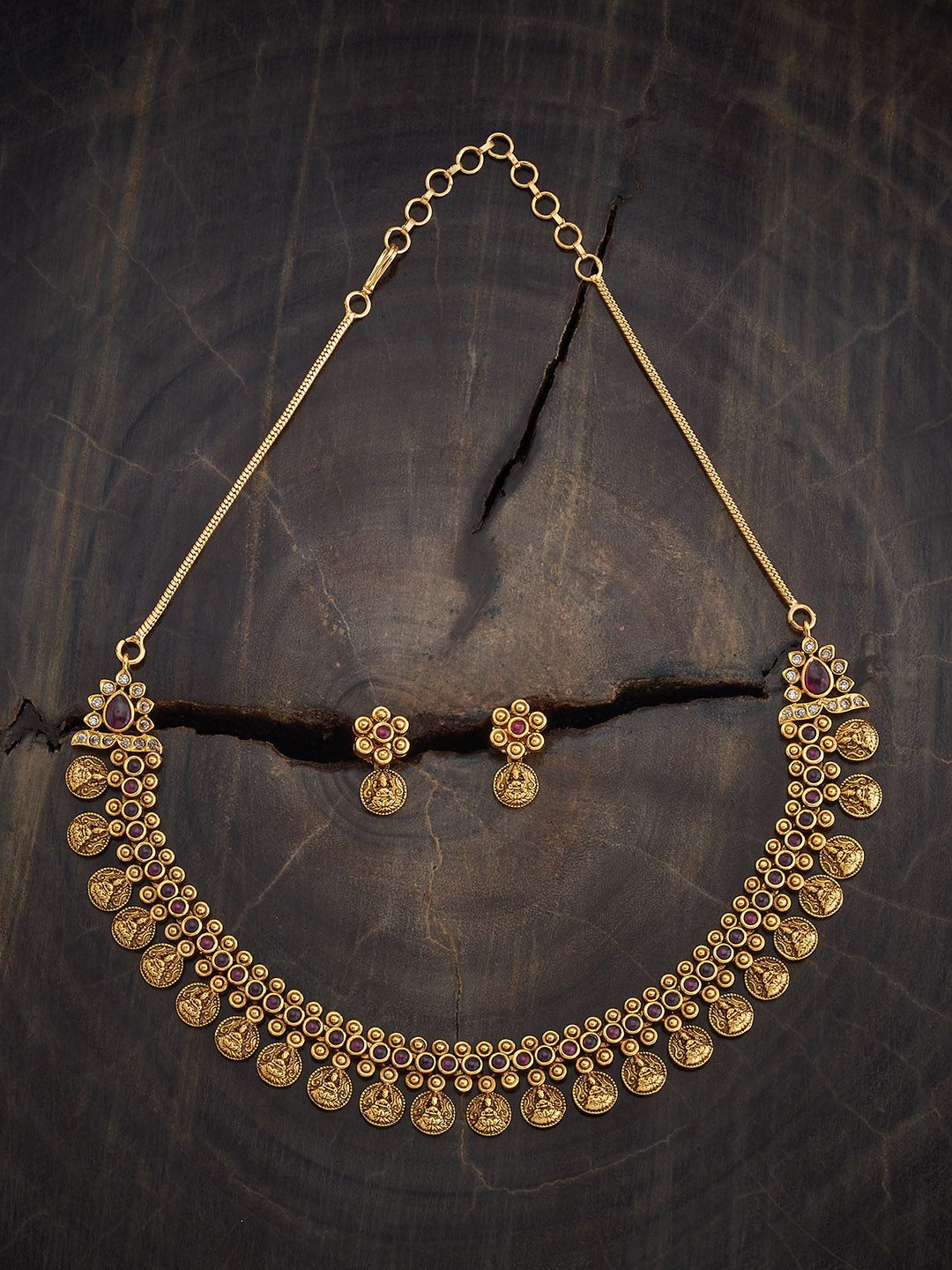 

Kushal's Fashion Jewellery Gold-Plated Stone Studded Antique Jewellery Set