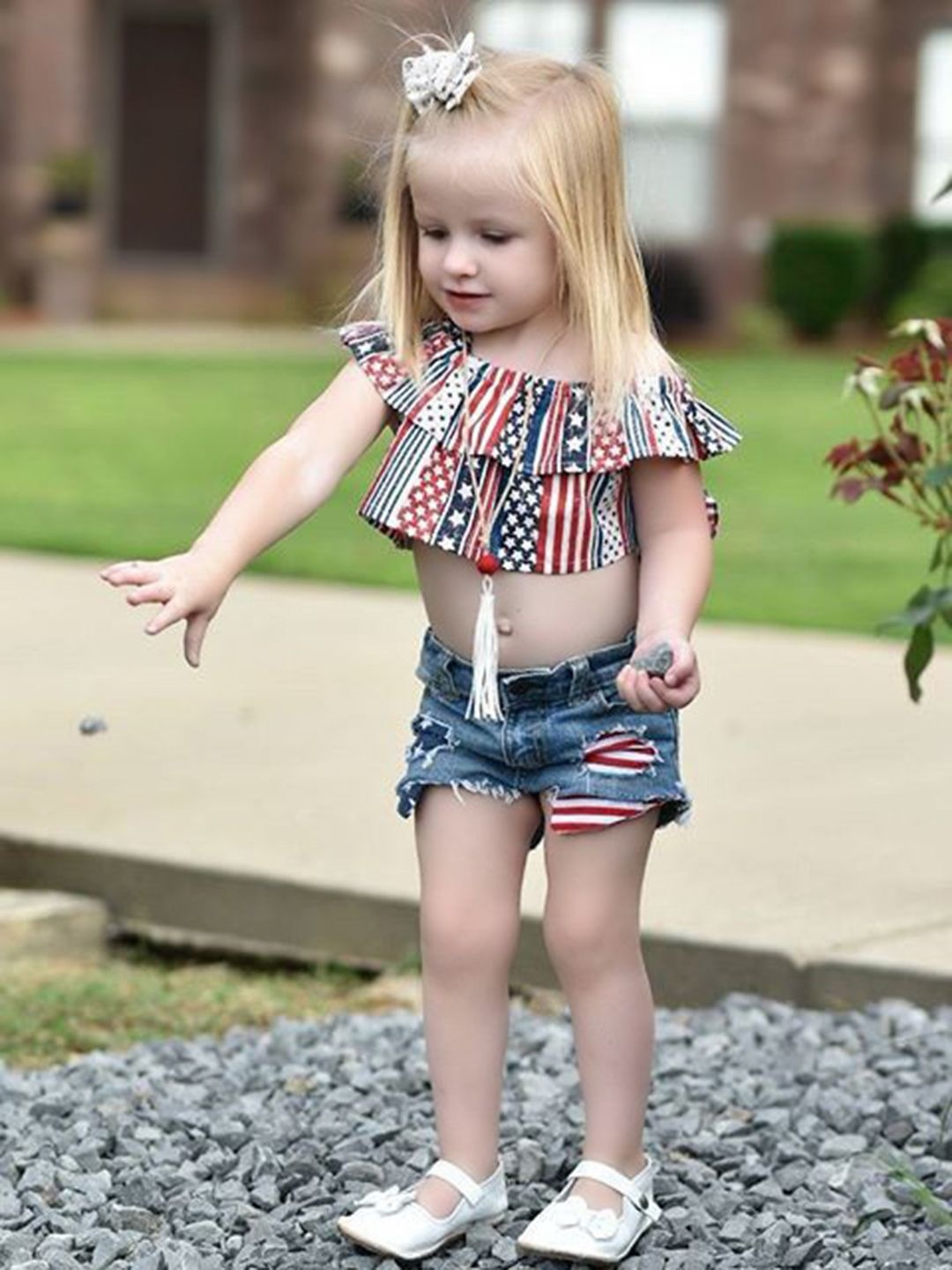 

YK Girls Printed Shoulder Strap Top With Shorts, Red