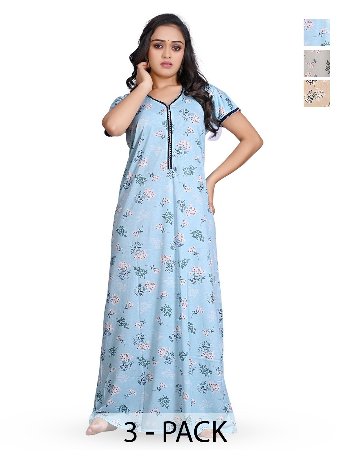 

G4Girl Printed Maxi Nightdress pack of 3, Blue