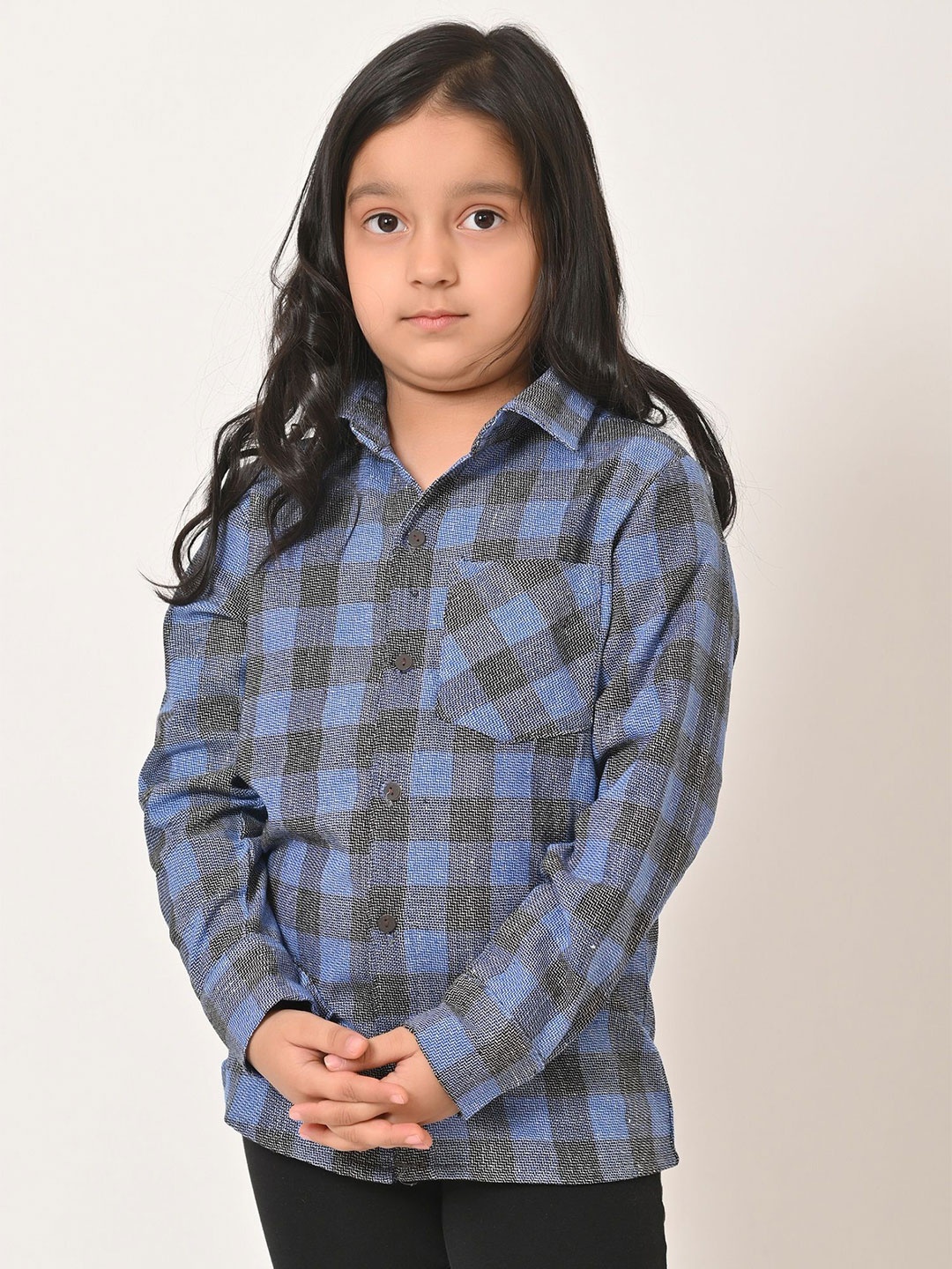 

GIANNA Unisex Kids Spread Collar Checked Cotton Casual Shirt, Blue