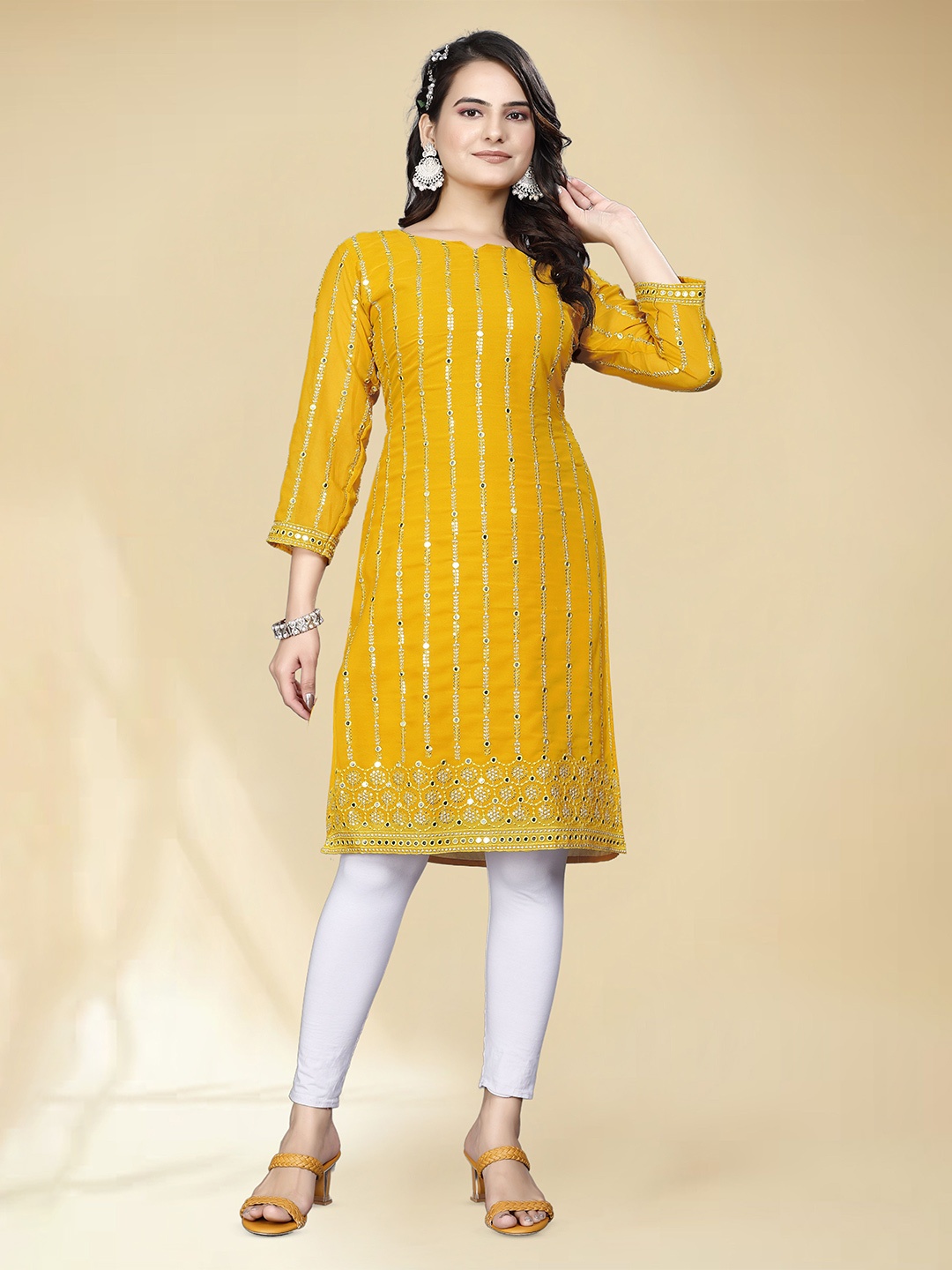 

WEAVETECH IMPEX Women Ethnic Motifs Embroidered Kurta, Yellow