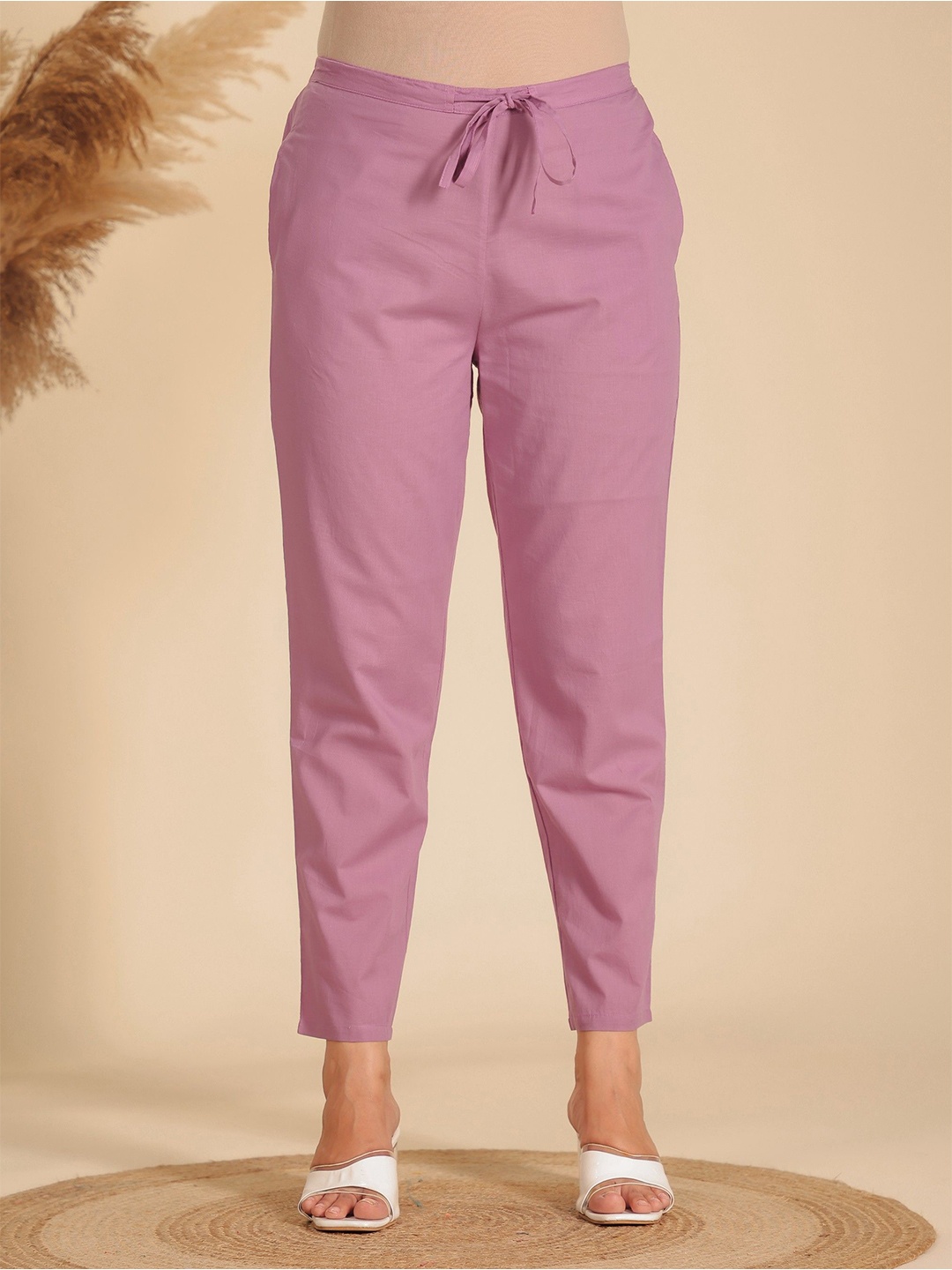 

Aramya Women Soft Cotton Mid-Rise Tapered Fit Trousers, Mauve