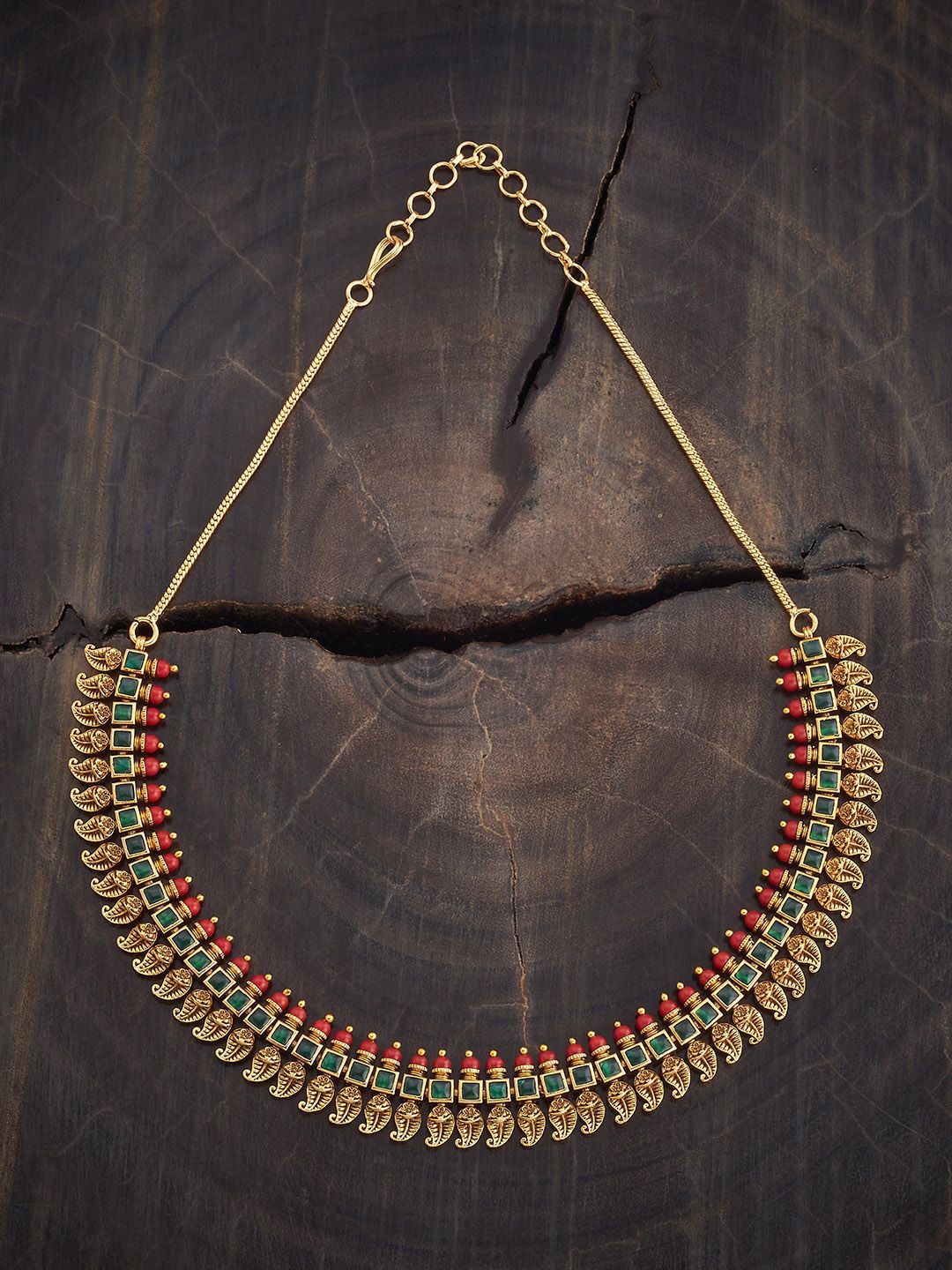 

Kushal's Fashion Jewellery Gold-Plated Stone Studded & Beaded Antique Necklace