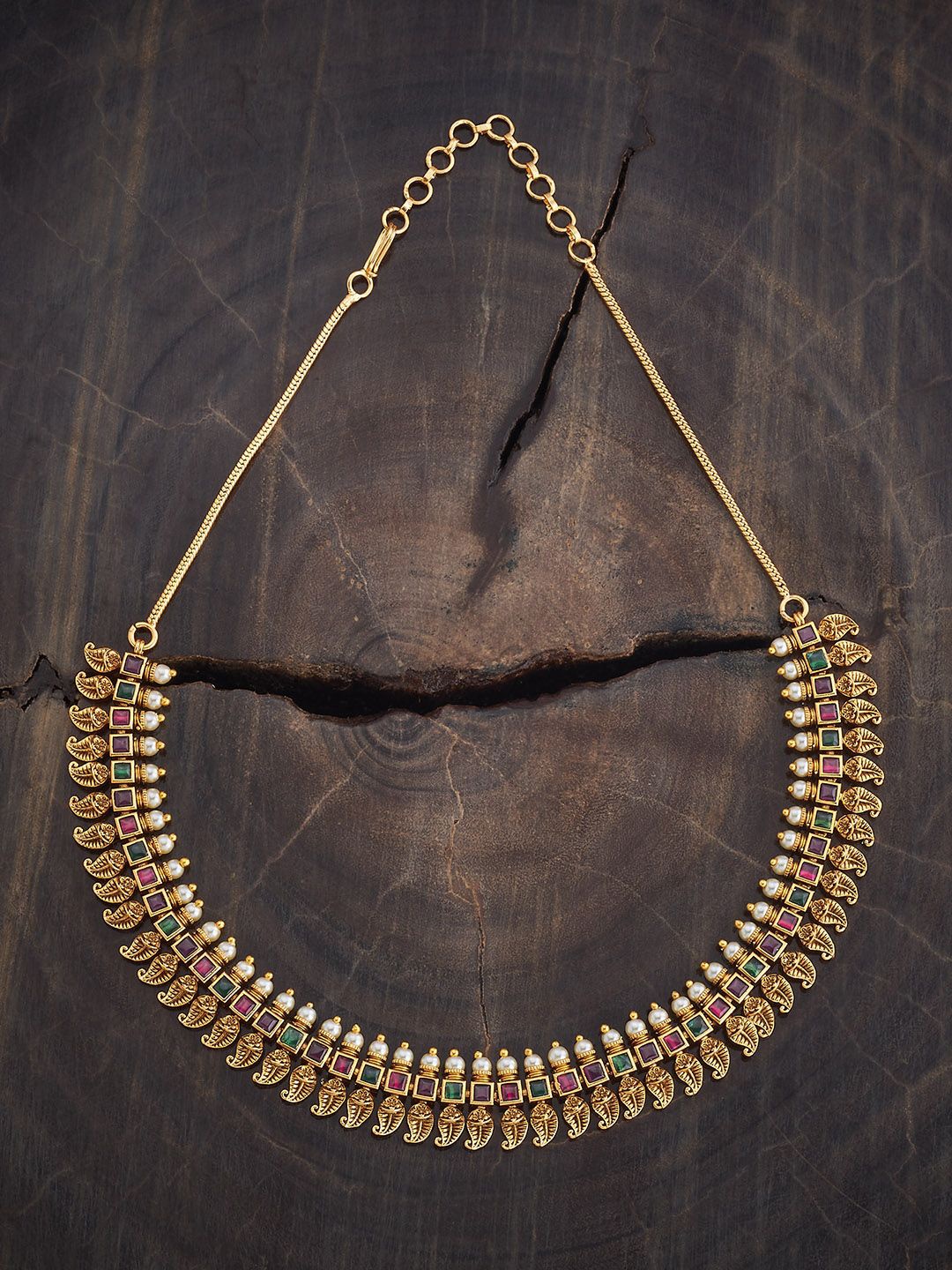

Kushal's Fashion Jewellery Gold-Plated Stone Studded & Beaded Antique Necklace