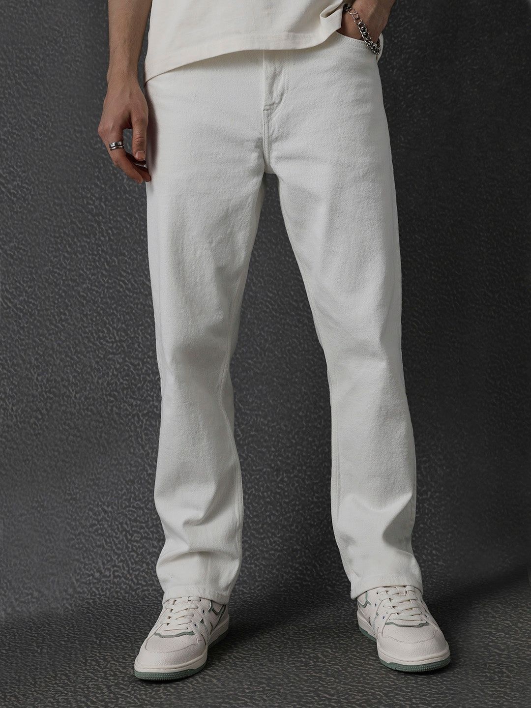 

VOLTEDGE Men Comfort Straight Fit Slash Knee Stretchable Jeans, White