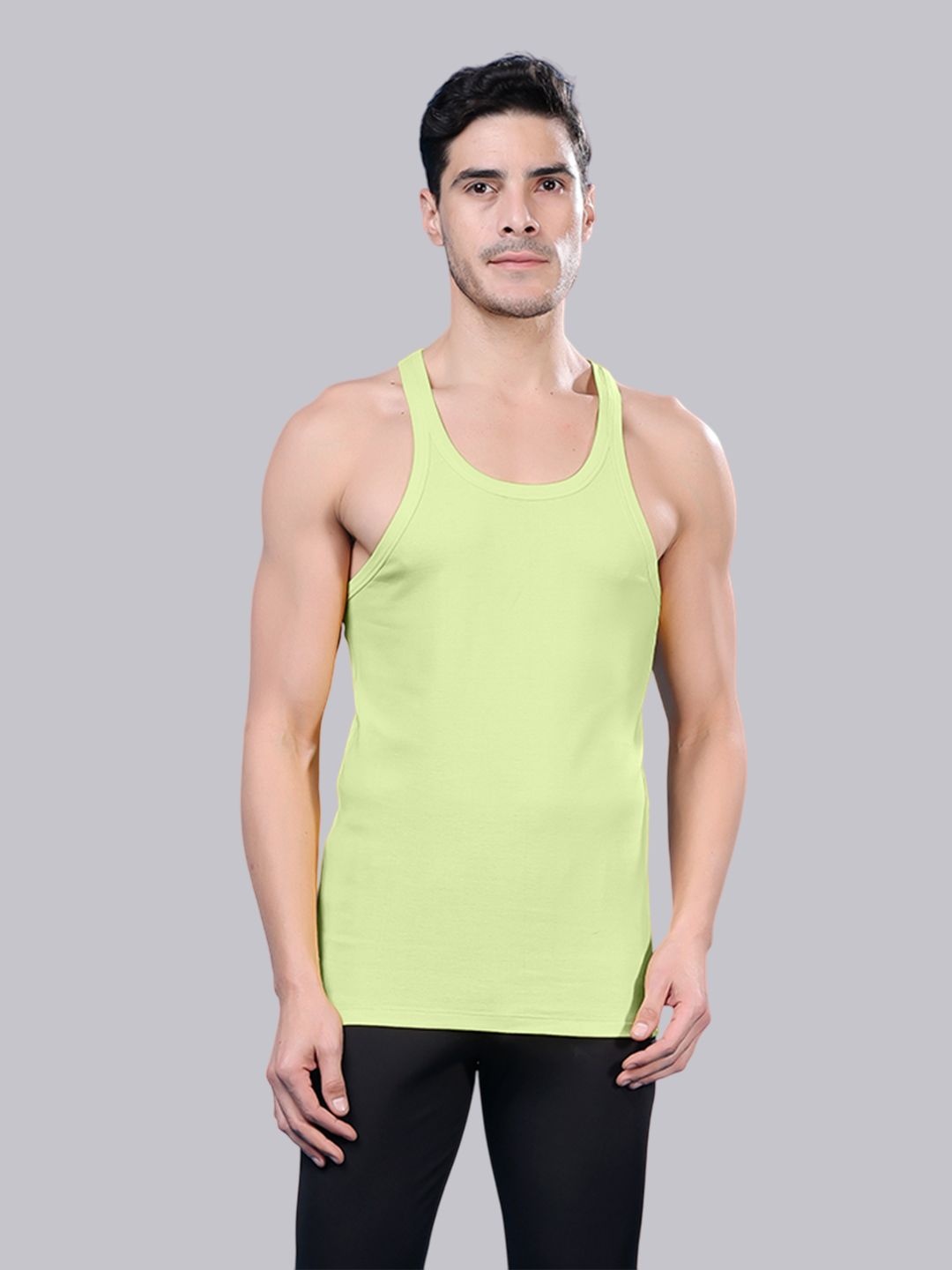 

Friskers Men Scoop Neck Gym Vest, Lime green