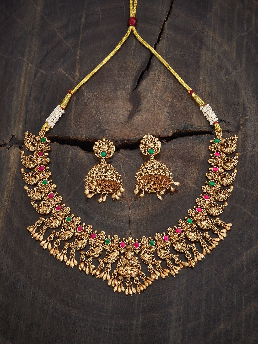 

Kushal's Fashion Jewellery Gold-Plated Stone Studded Antique Jewellery Set