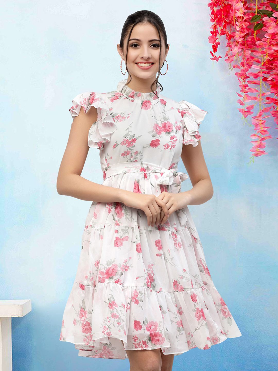 

MISS AYSE Women Floral Printed Fit & Flare Dress, Pink
