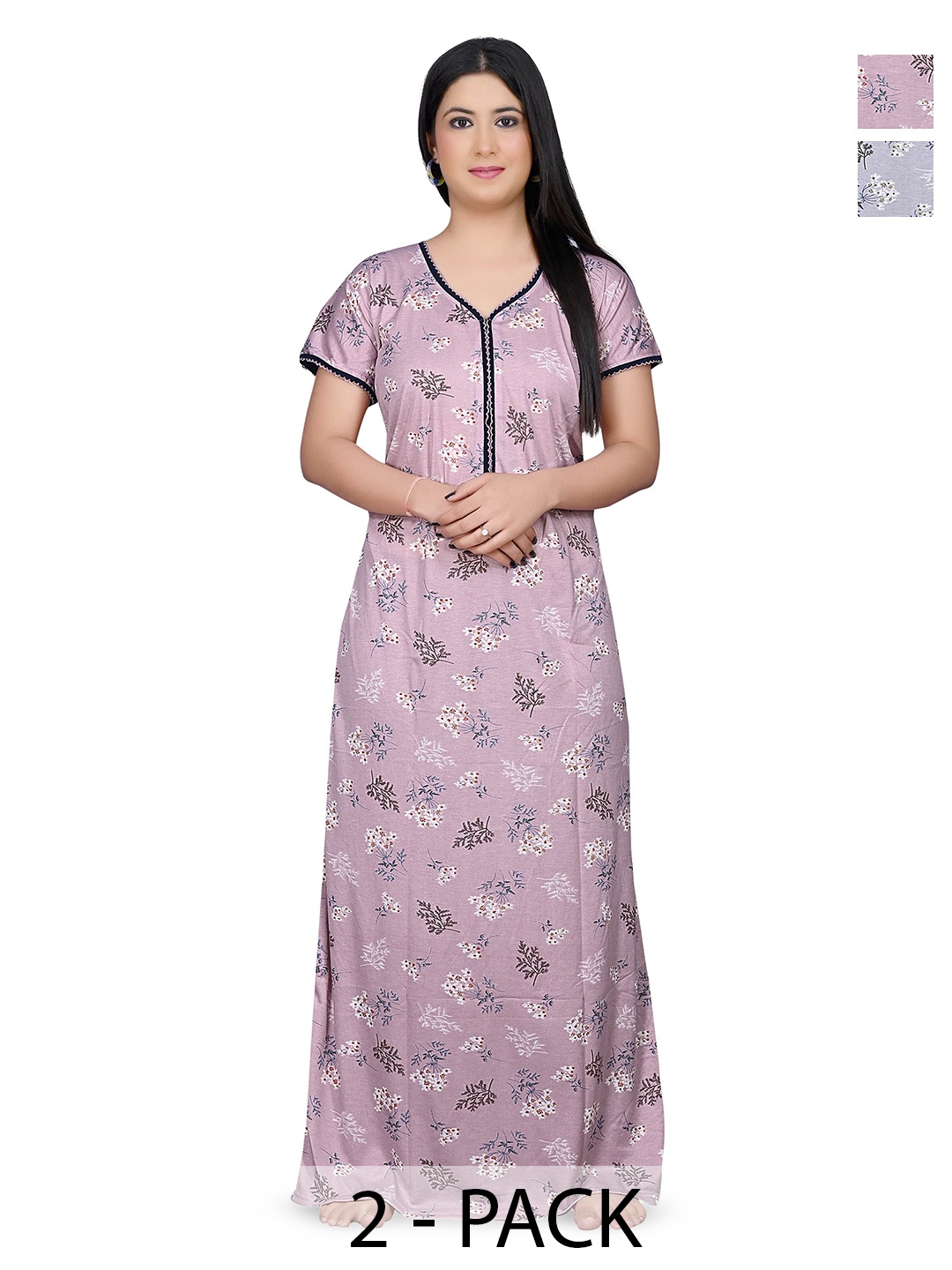 

G4Girl Printed Maxi Nightdress pack of 2, Grey