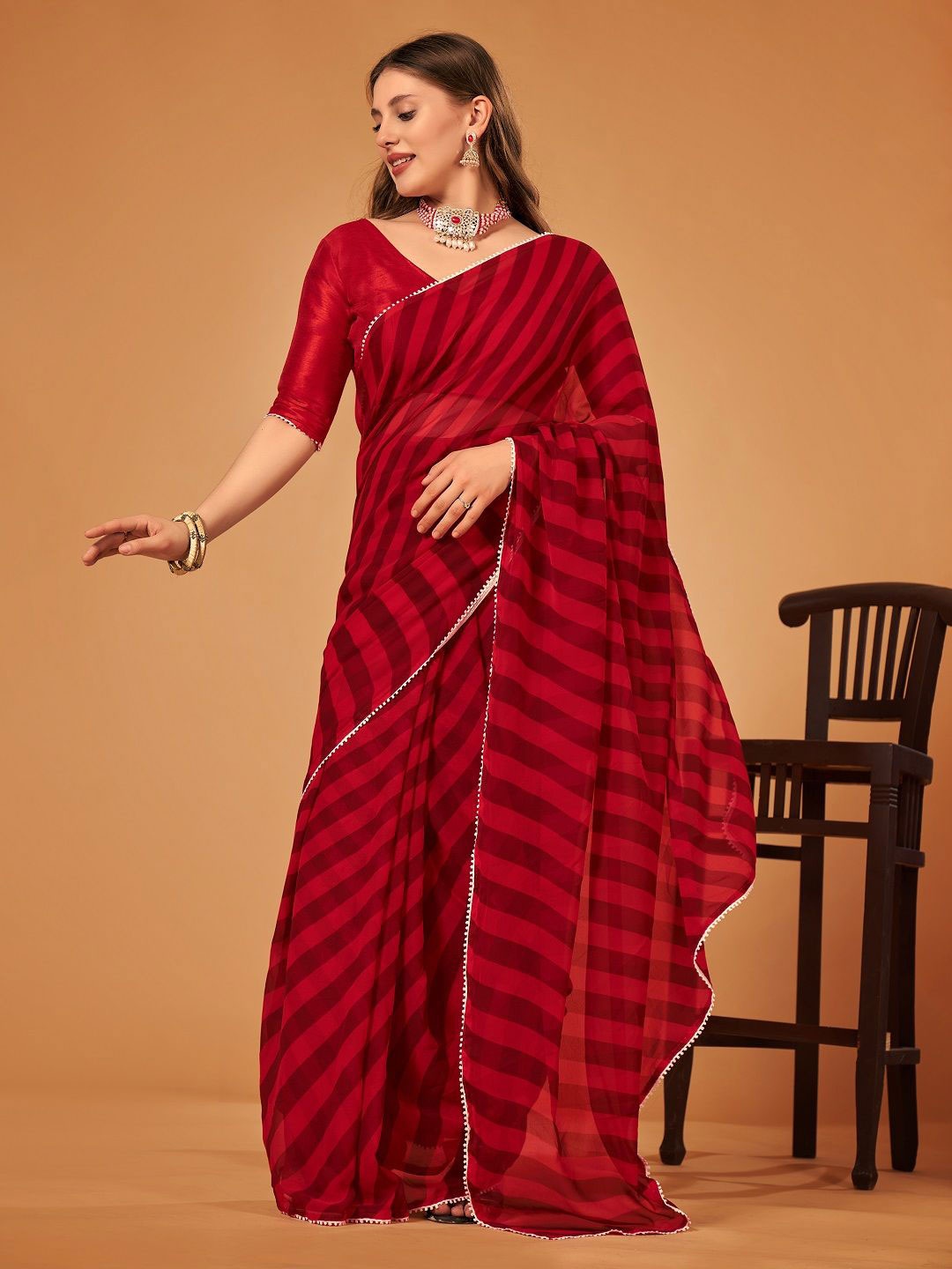 

PMD Fashion Gotta Patti Pure Georgette Leheriya Saree, Maroon